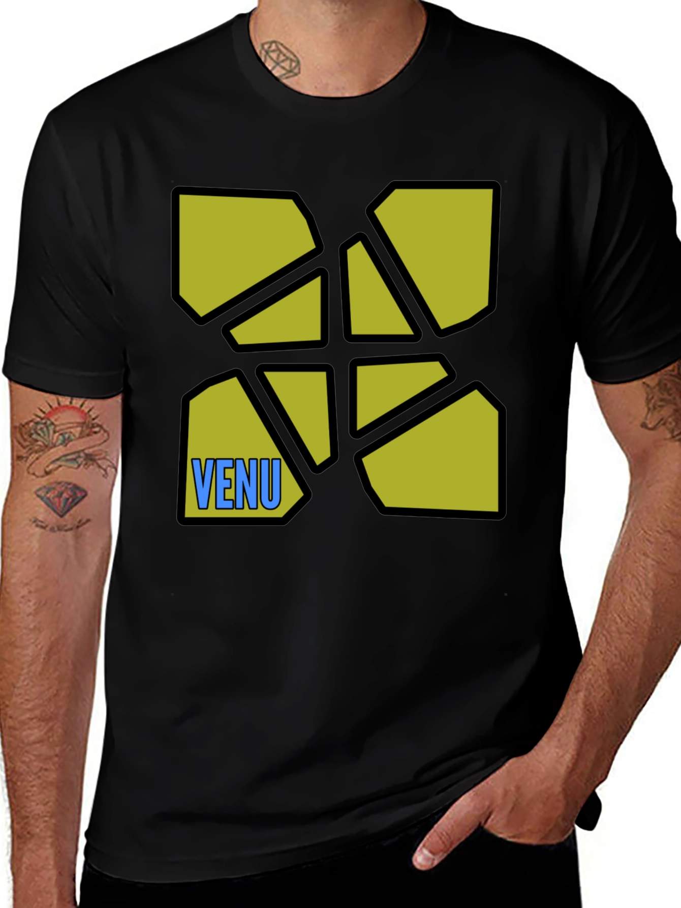 Variant 9 of Abstract Geometric Print Men's Black T-Shirt