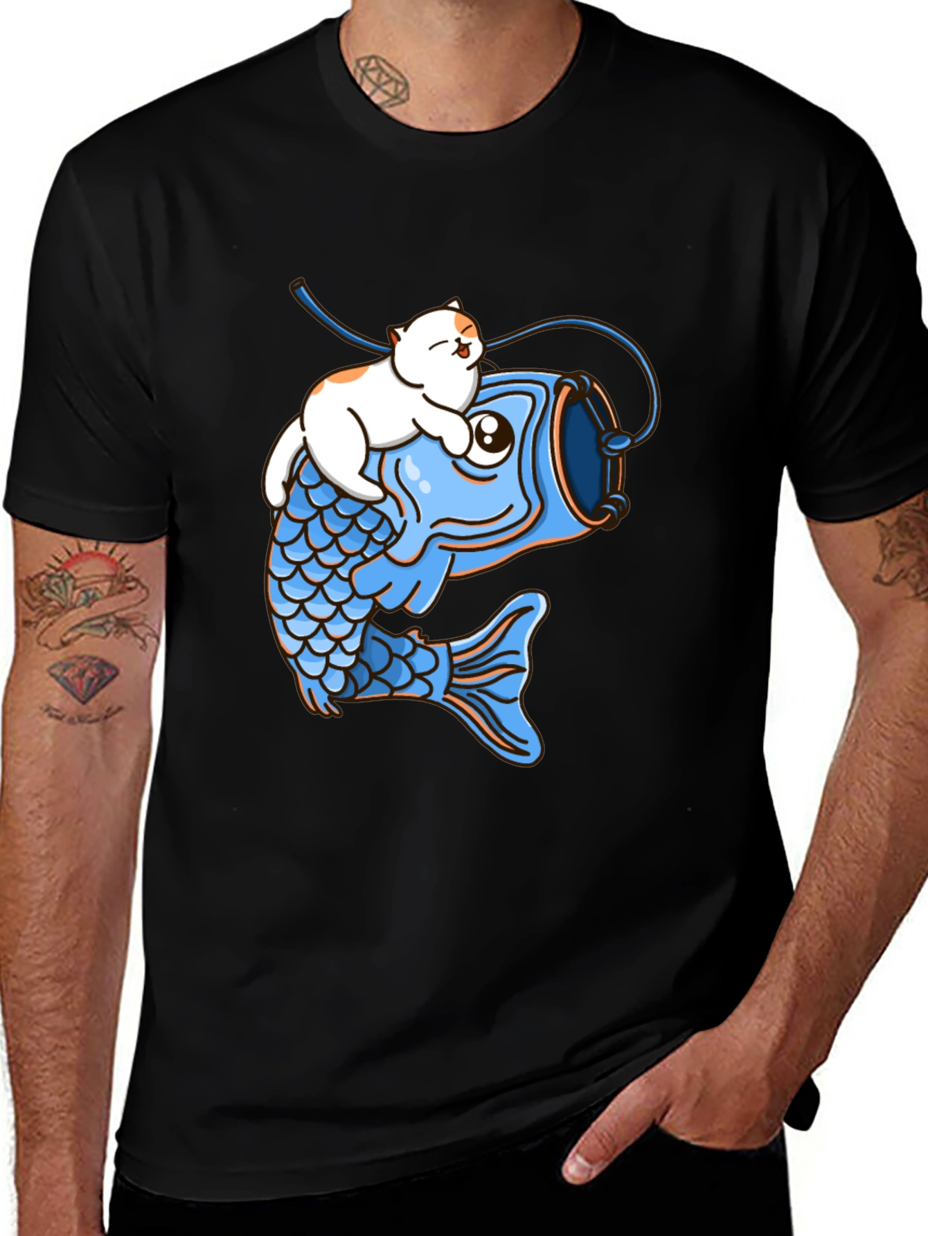 Variant 22 of Cat Riding Fish Graphic T-Shirt