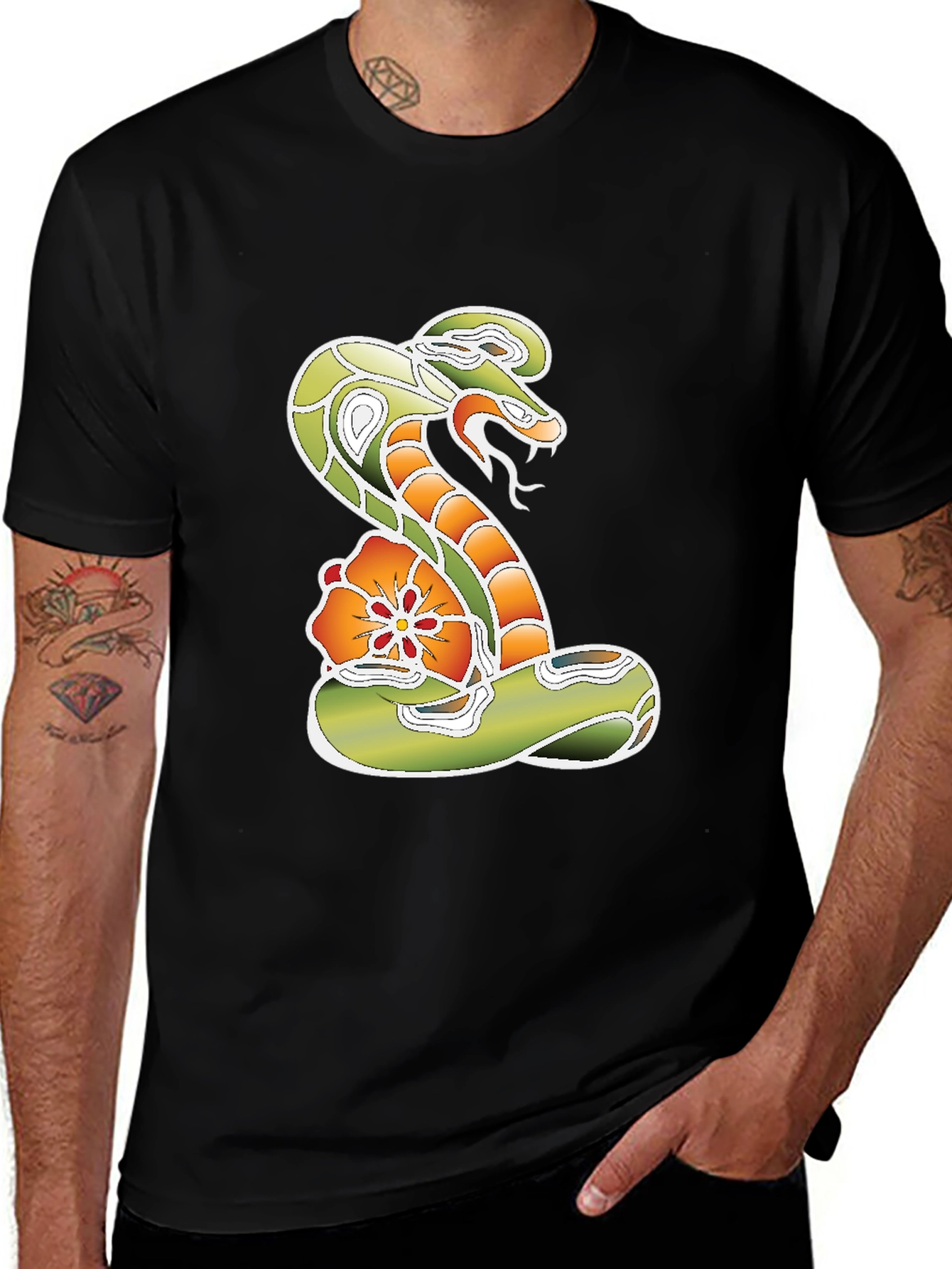Variant 14 of Cobra & Flower Graphic Tee - Men's Black T-Shirt