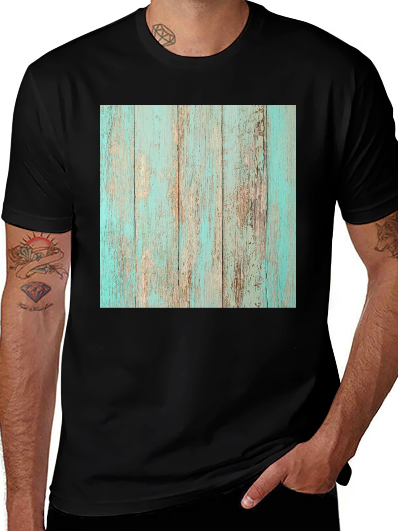 Variant 18 of Rustic Wood Print Black T-Shirt
