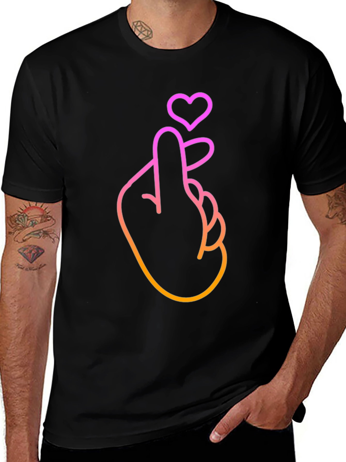 Variant 19 of Heart Finger Gesture Graphic Tee - Stylish Comfort