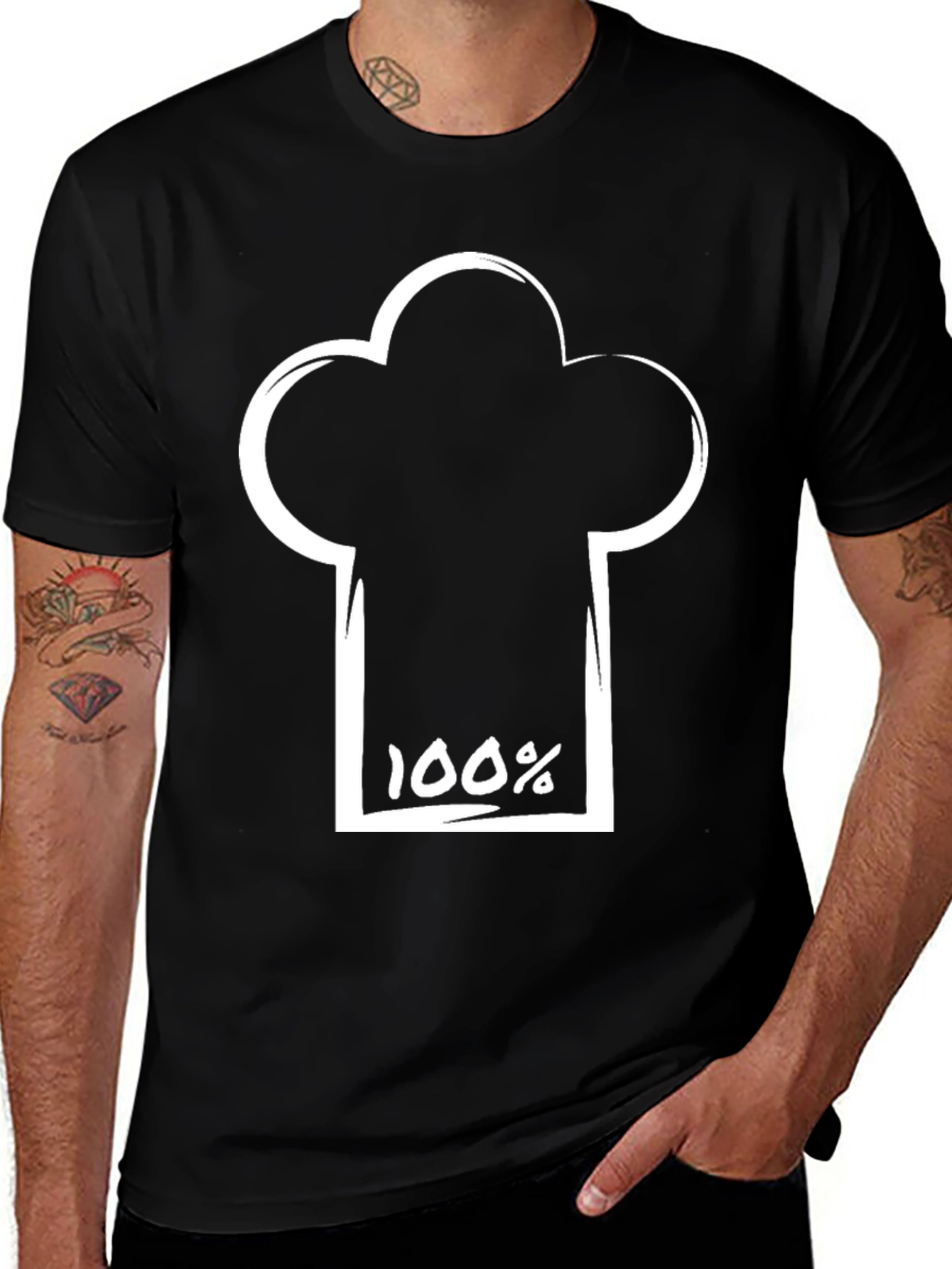 Variant 28 of 100% Chef Hat Graphic Black T-Shirt