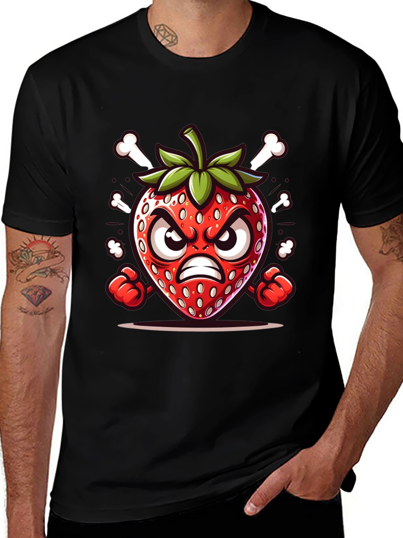Variant 12 of Angry Strawberry Cartoon Graphic Tee