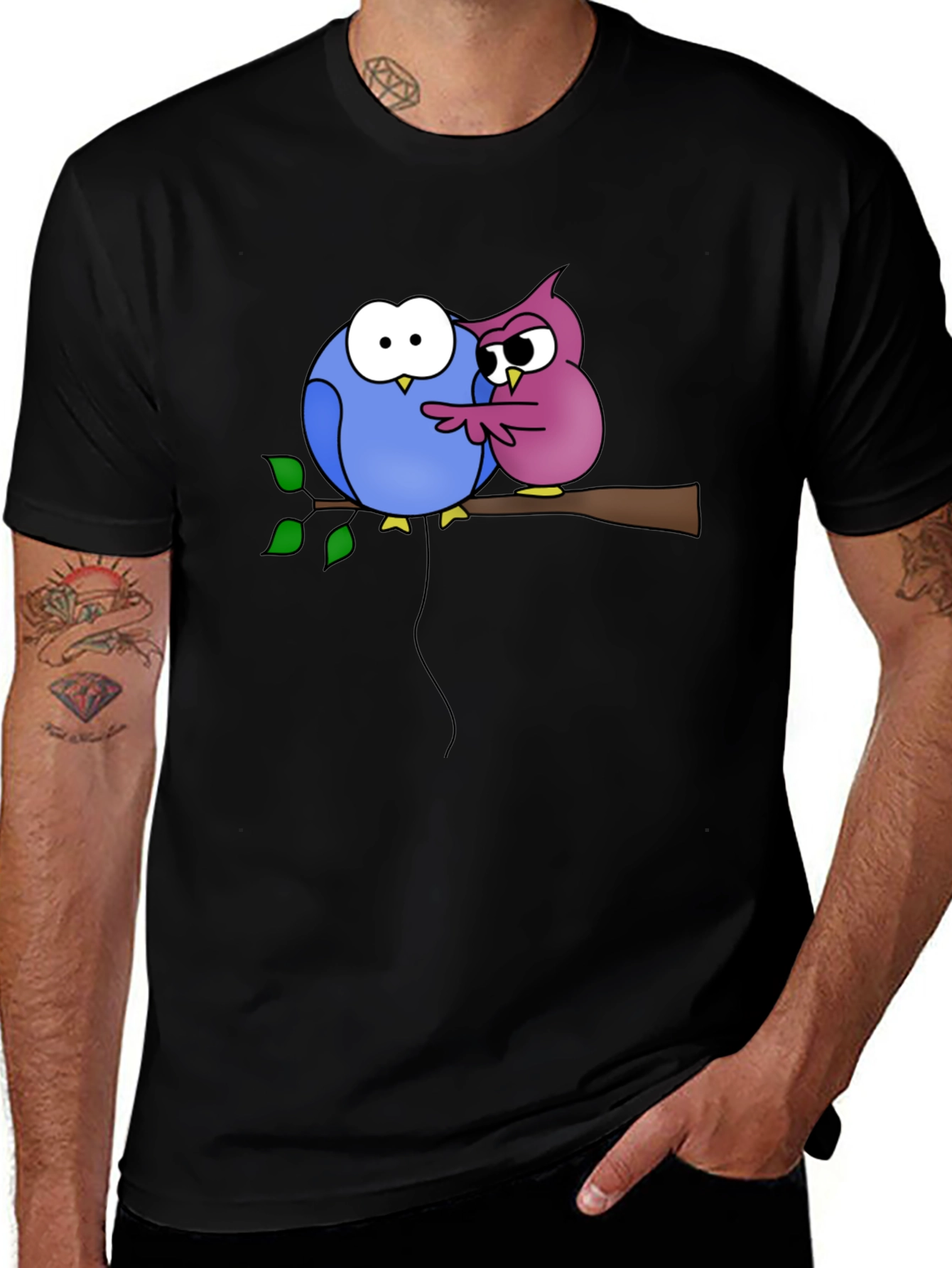 Variant 25 of Cartoon Bird Couple Black T-Shirt