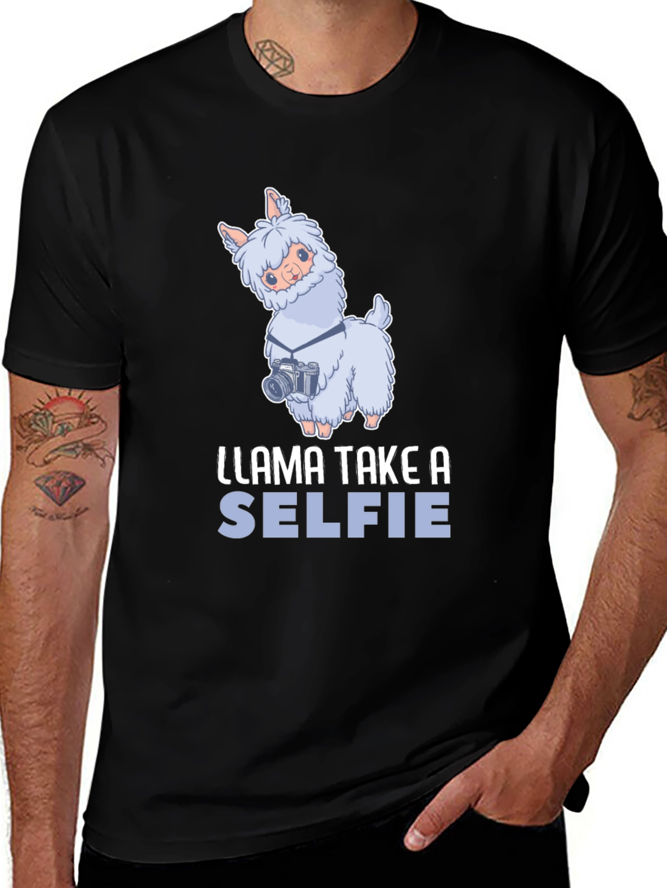 Variant 17 of Llama Selfie Graphic T-Shirt - Men's Black Tee