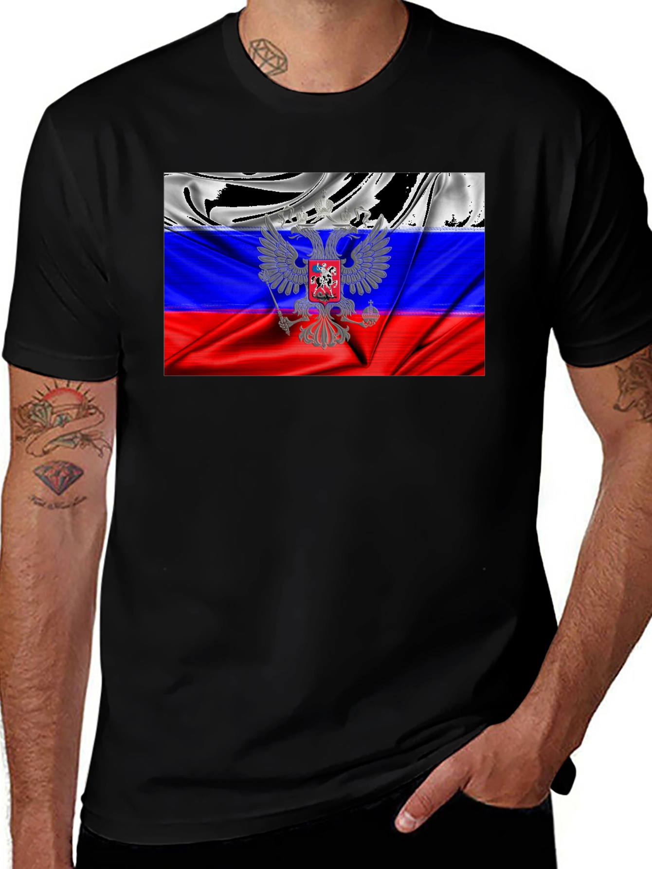 Russian Flag Eagle Black T-Shirt