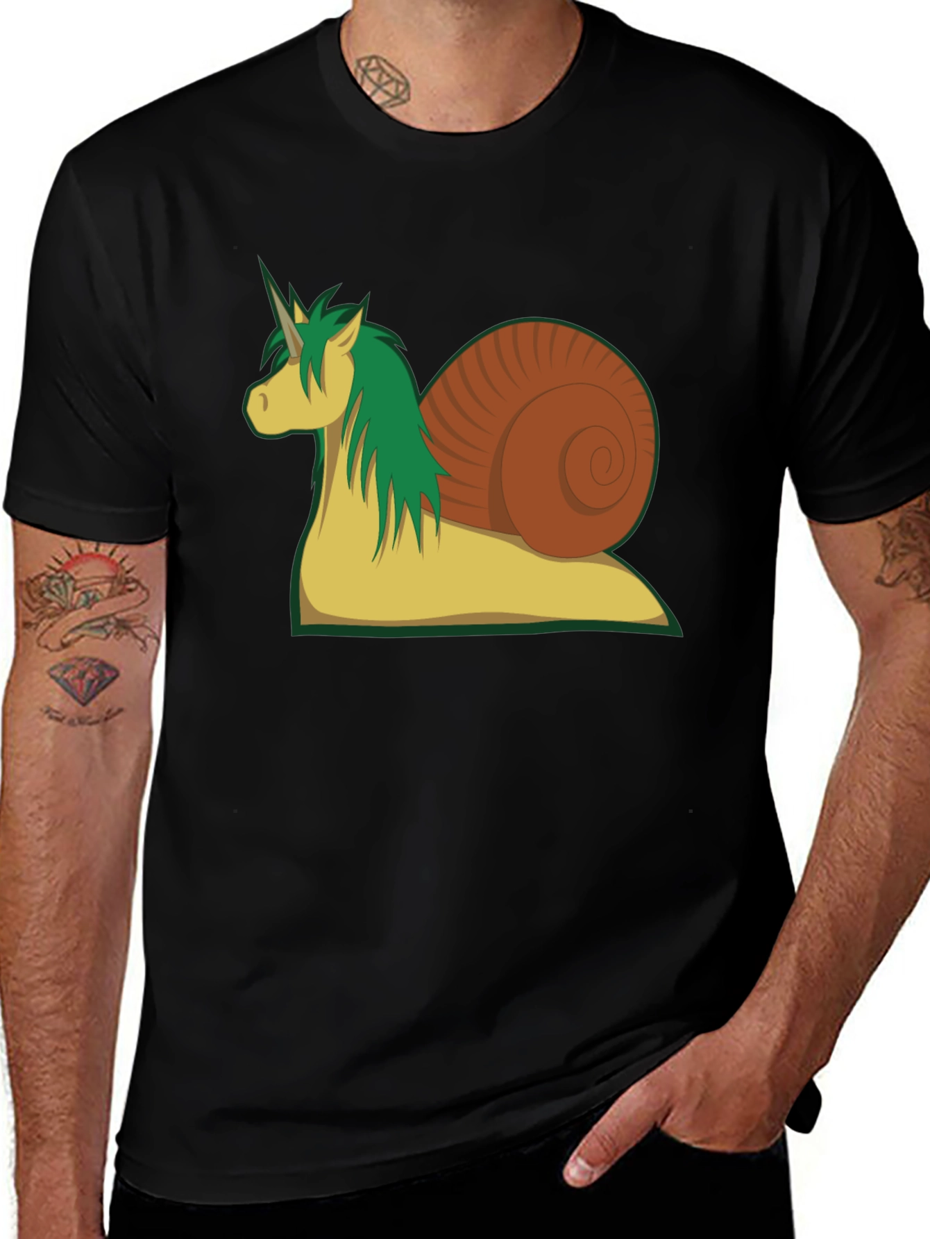 Variant 14 of Unicorn Snail Graphic Tee - Black Cotton T-Shirt