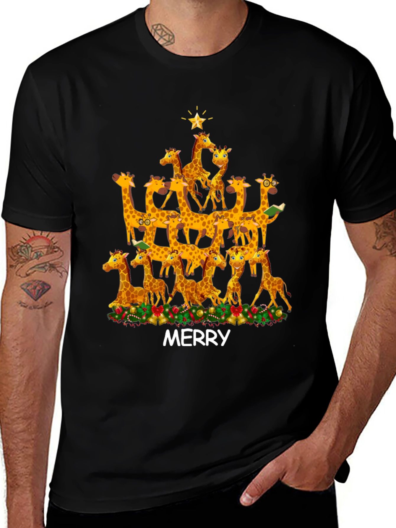 Variant 25 of Merry Giraffe Christmas Tree T-Shirt