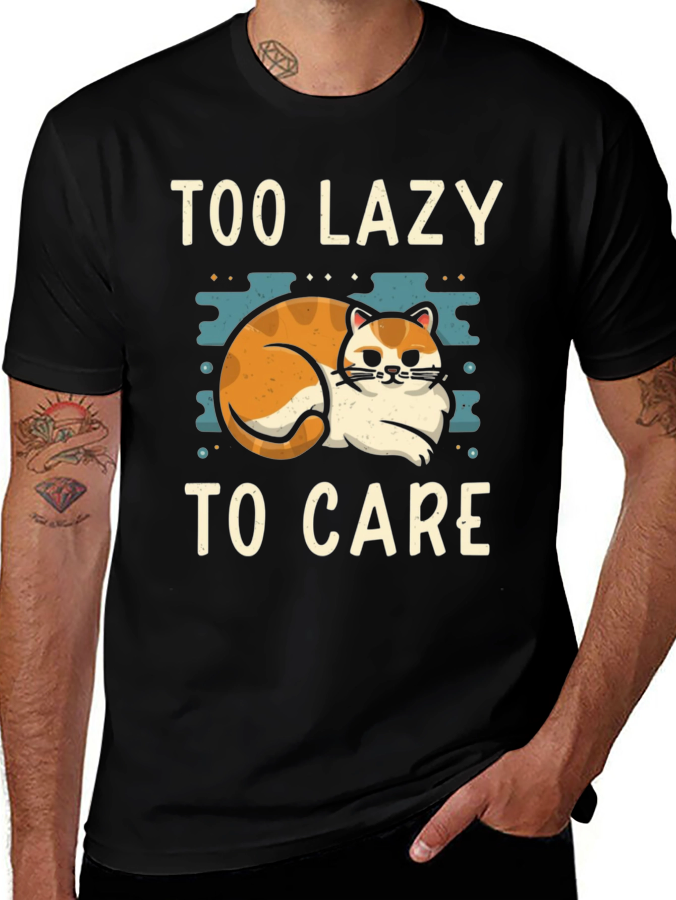 Black Too Lazy To Care Cat Graphic Tee main image