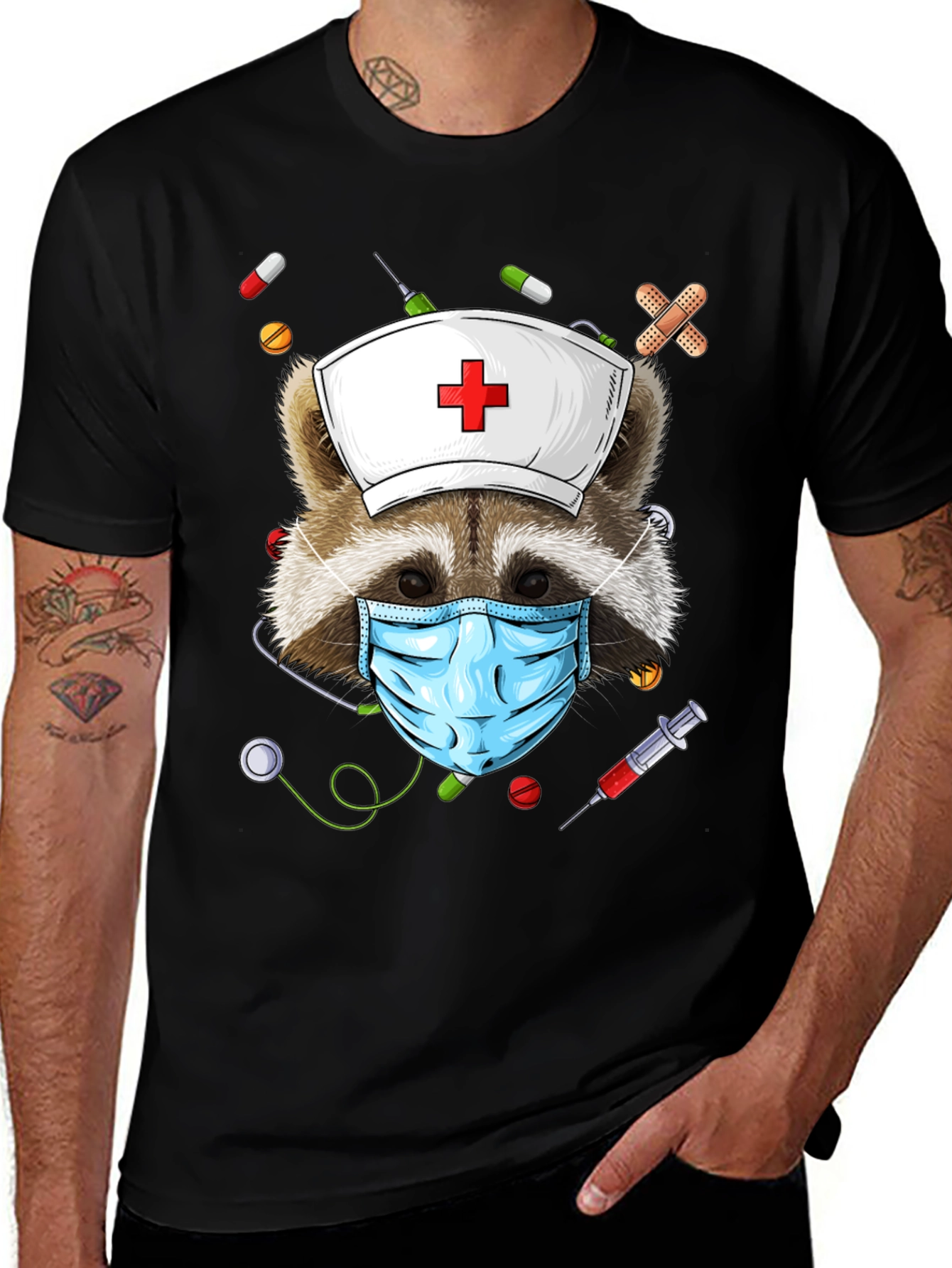 Variant 12 of Nurse Raccoon Graphic T-Shirt
