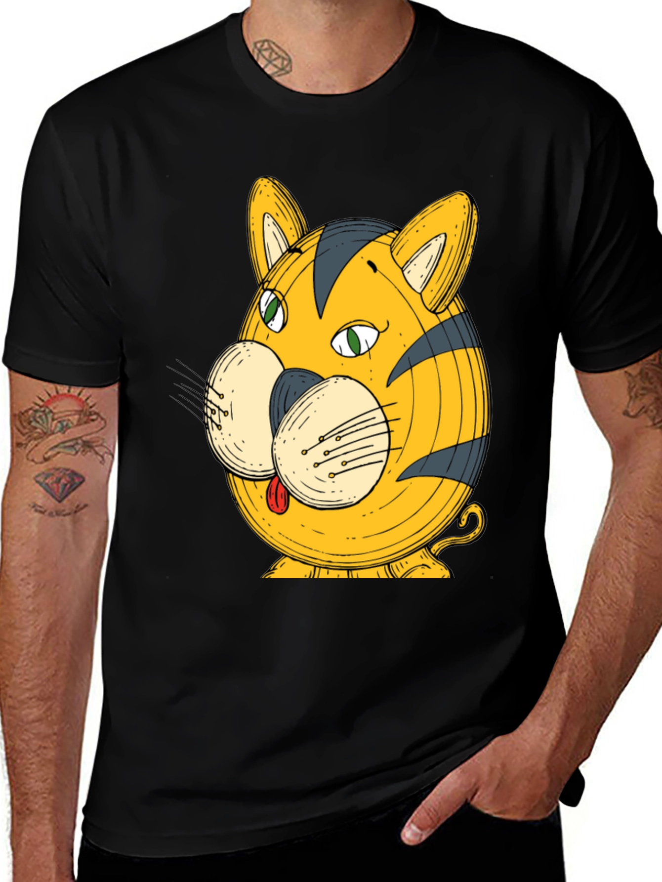 Variant 5 of Funny Cartoon Tiger Graphic Black T-Shirt