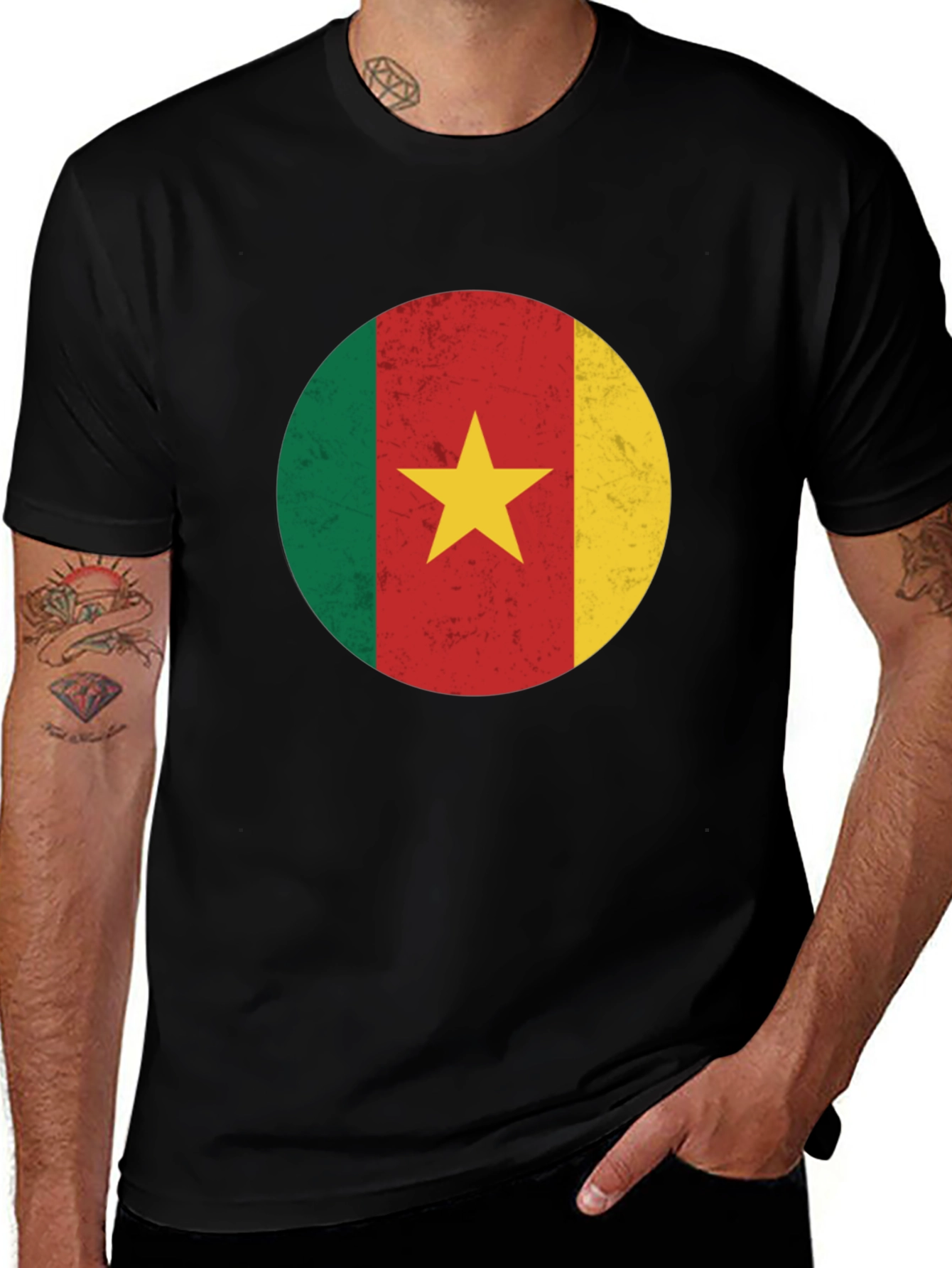 Variant 16 of Cameroon Flag Graphic Tee - Black Cotton T-Shirt