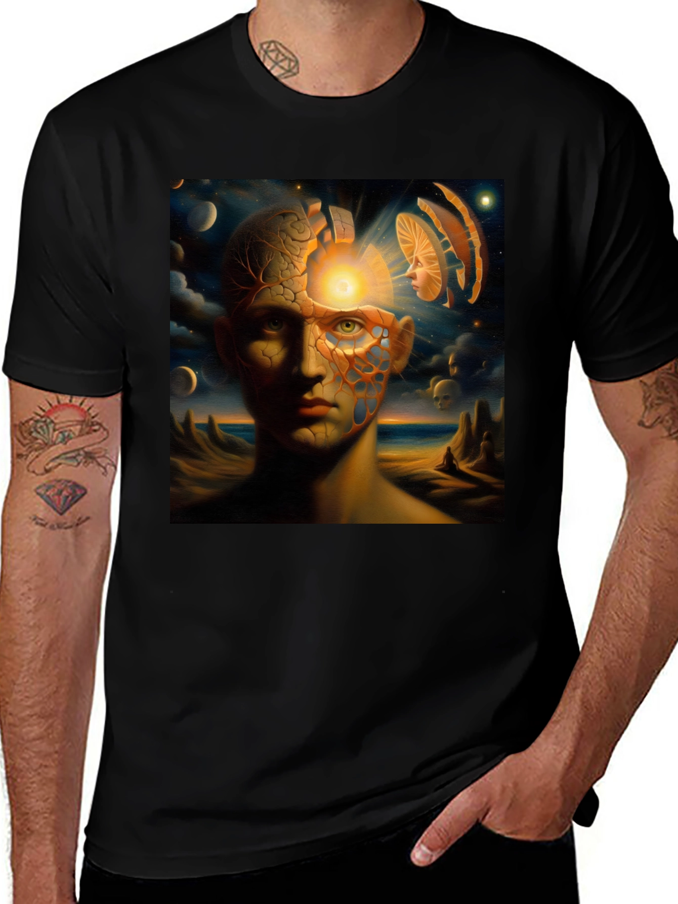 Variant 11 of Surreal Mindscape Graphic Tee - Black Cotton T-Shirt