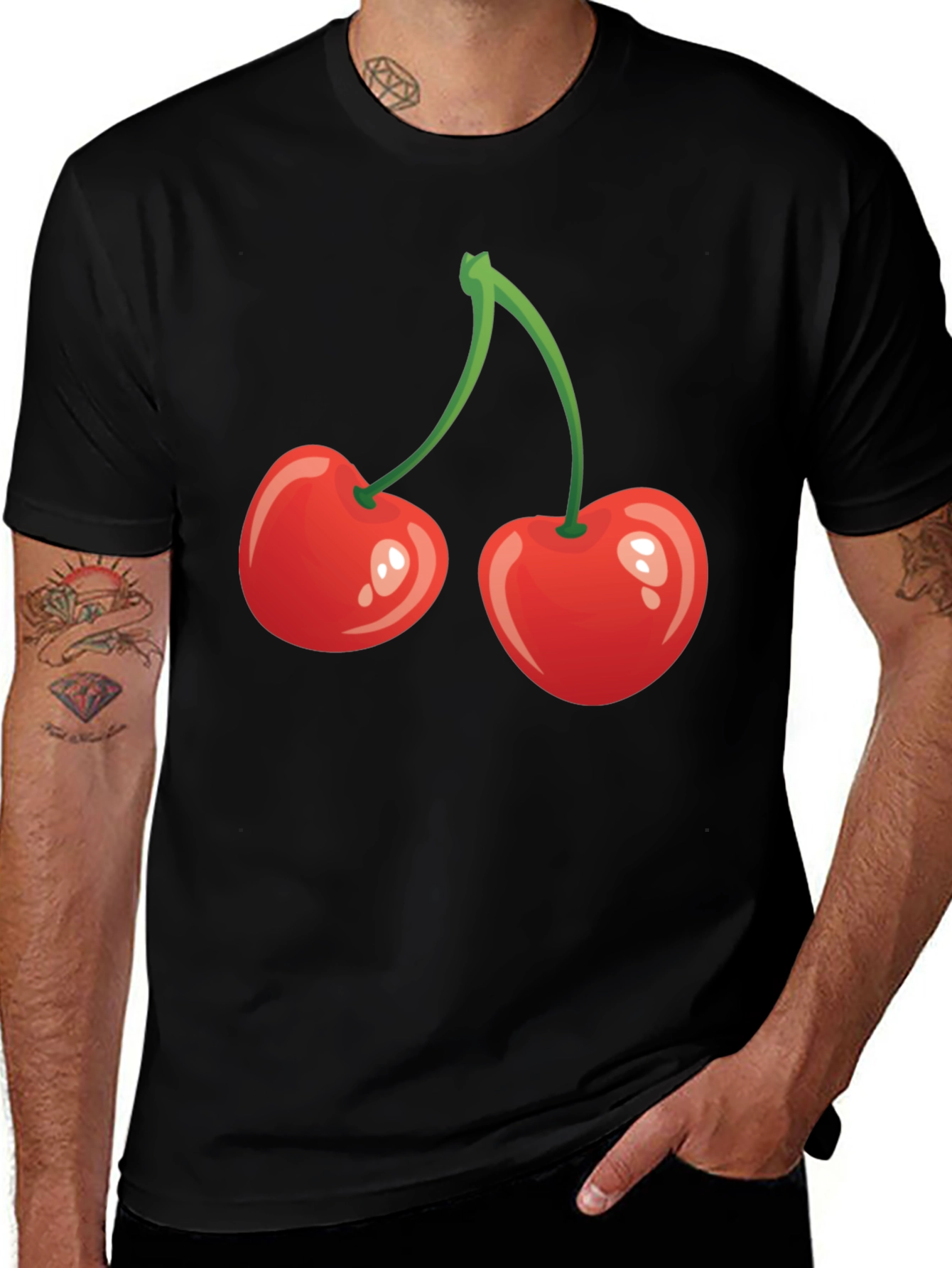 Black Red Cherry Graphic Tee - Fun Fruit Shirt main image