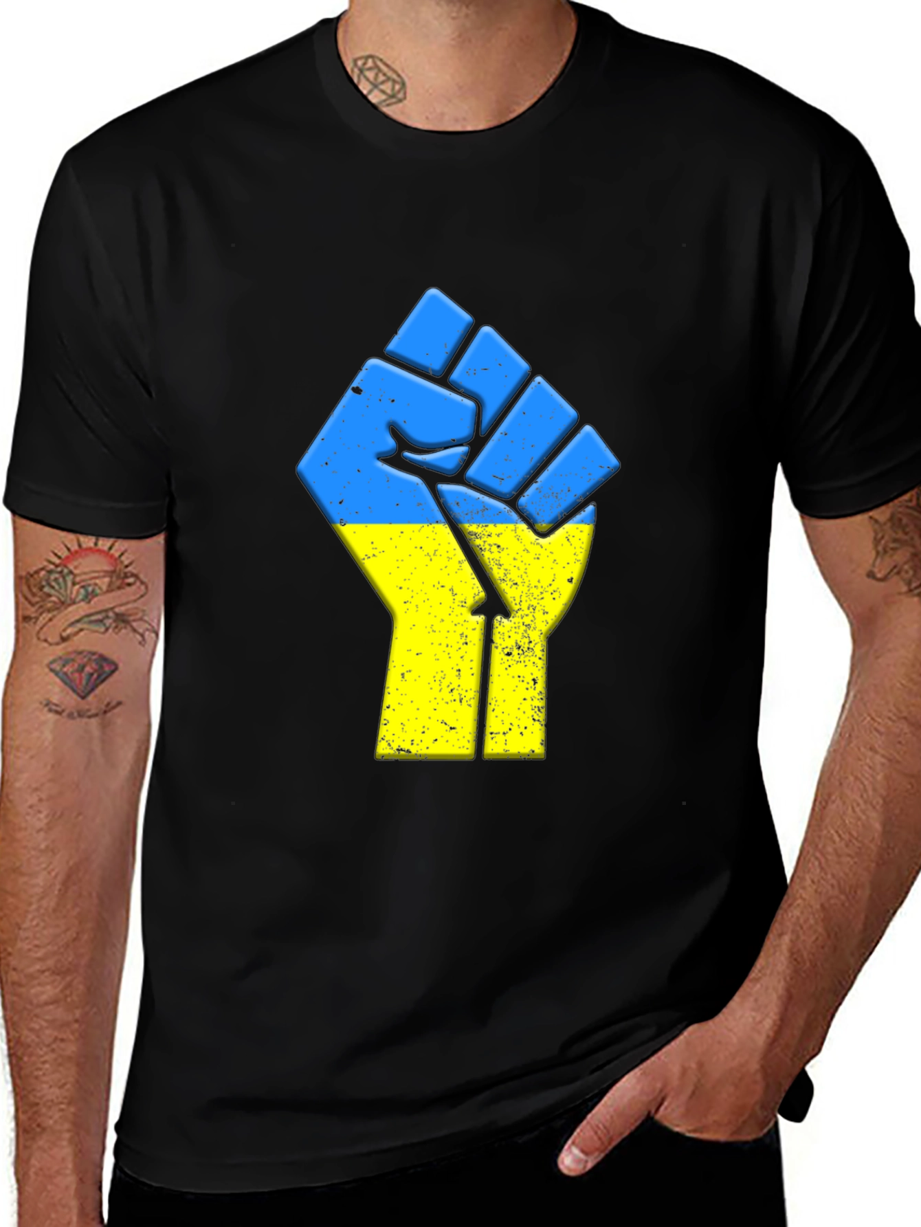 Ukraine Flag Fist Black T-Shirt Support Freedom