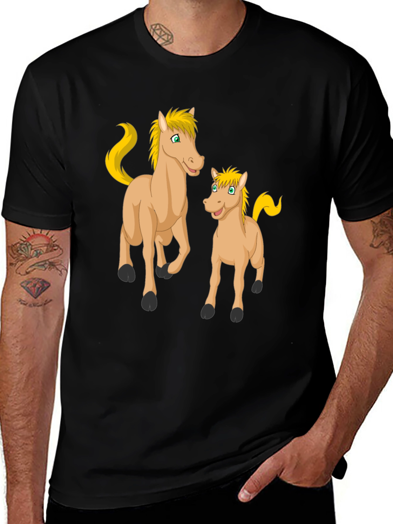 Variant 11 of Cartoon Horse Graphic Black T-Shirt