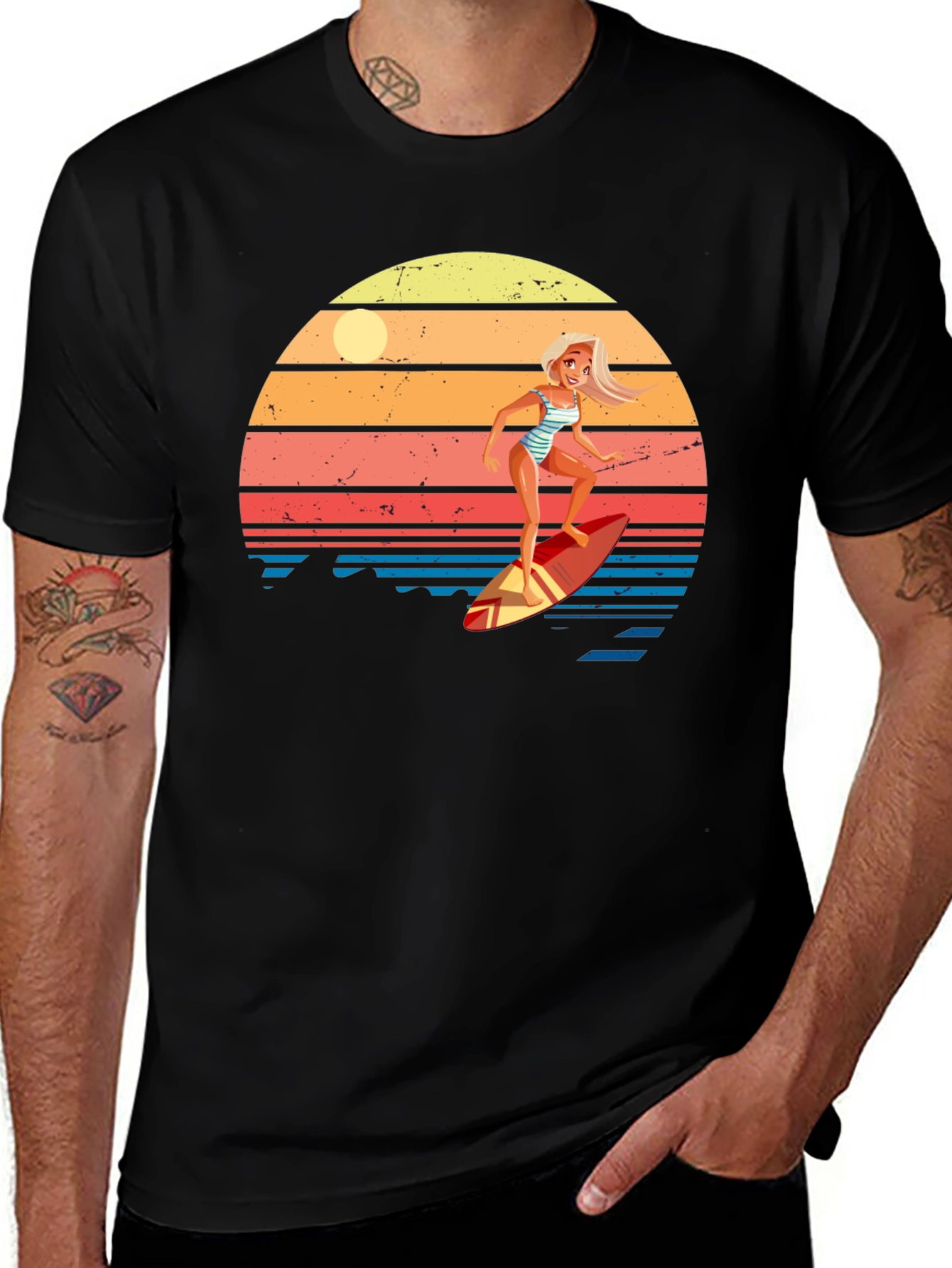 Surfer Girl Retro Sunset Graphic Tee