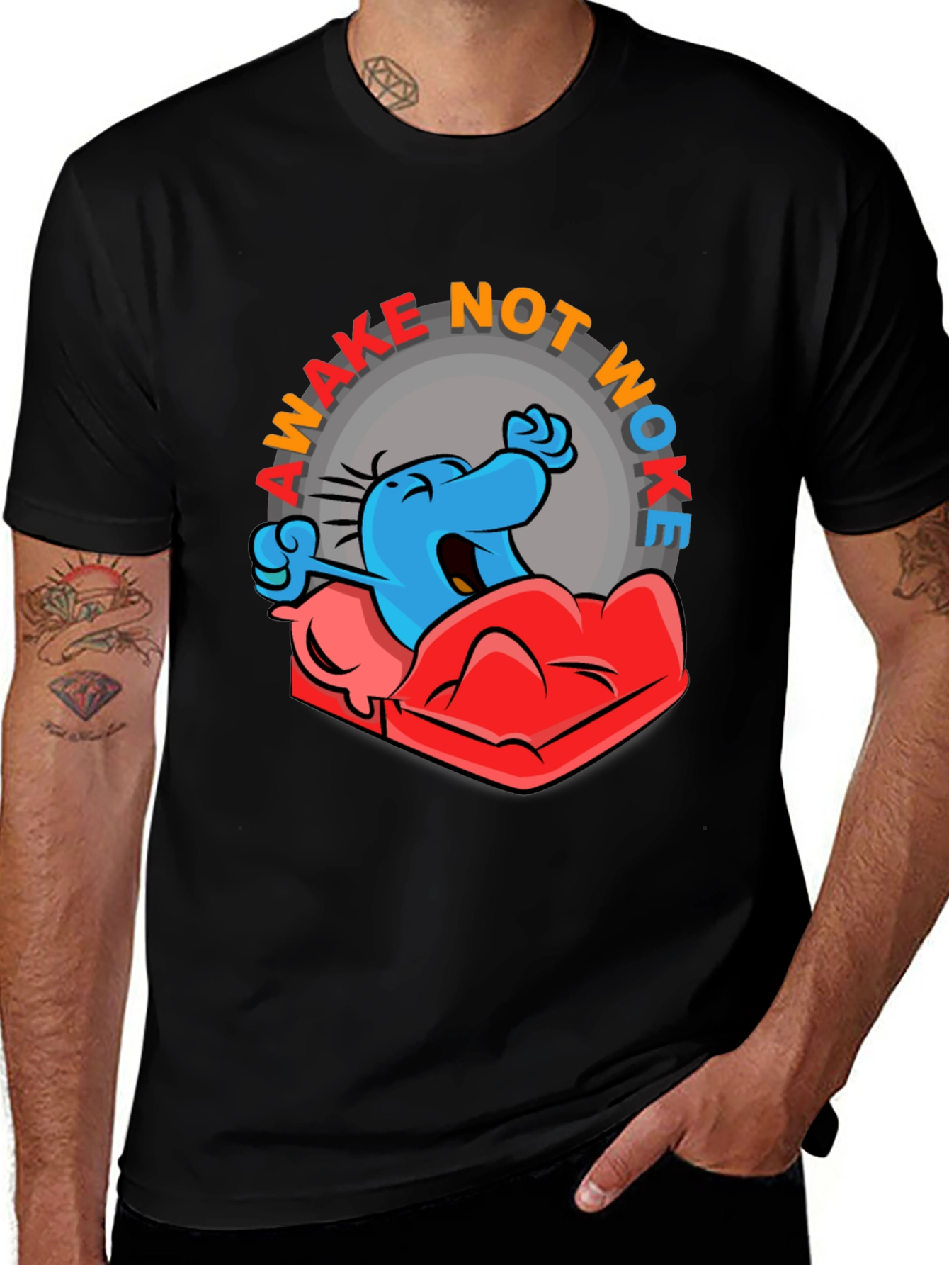 Awake Not Woke Graphic Tee - Black Crewneck Shirt