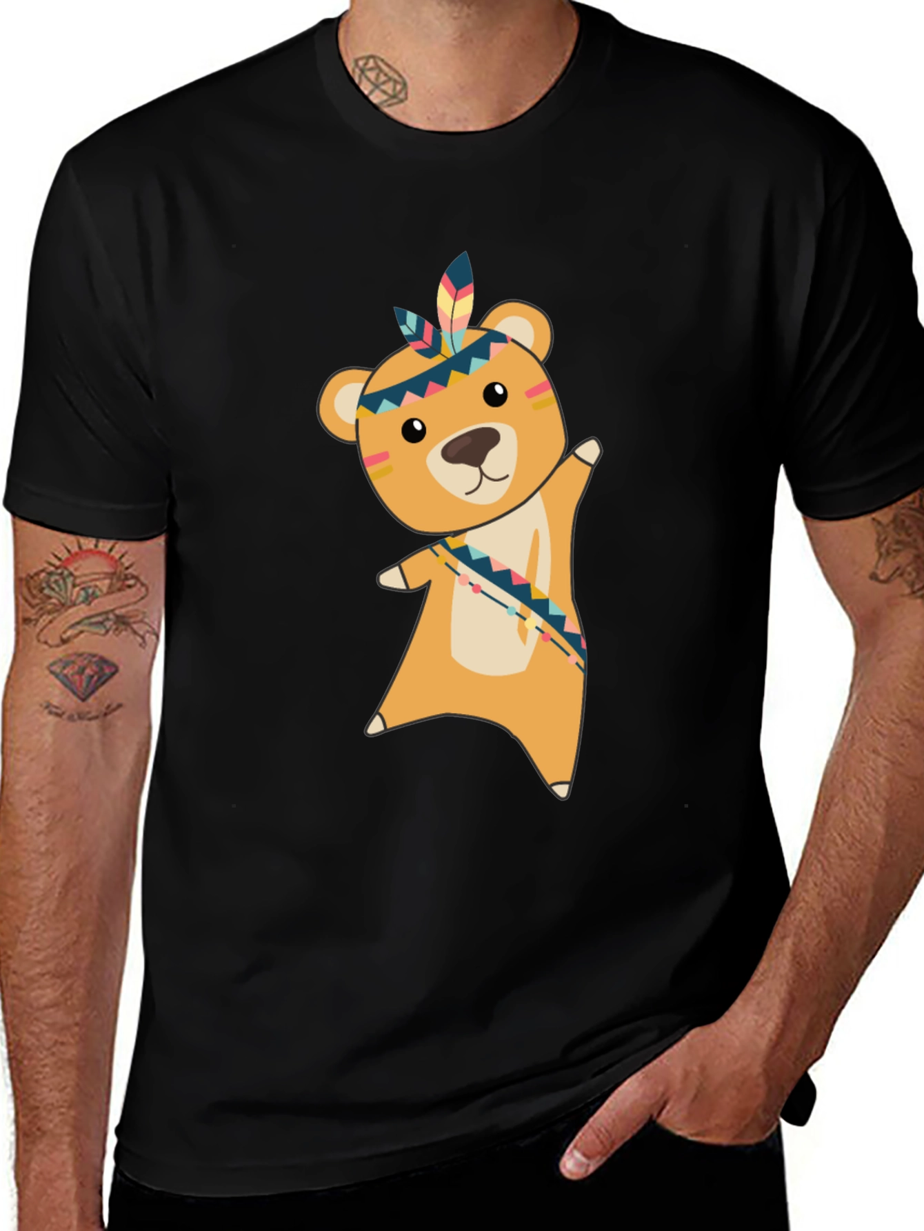 Variant 12 of Bear Tee: Native American Inspired Cartoon Graphic