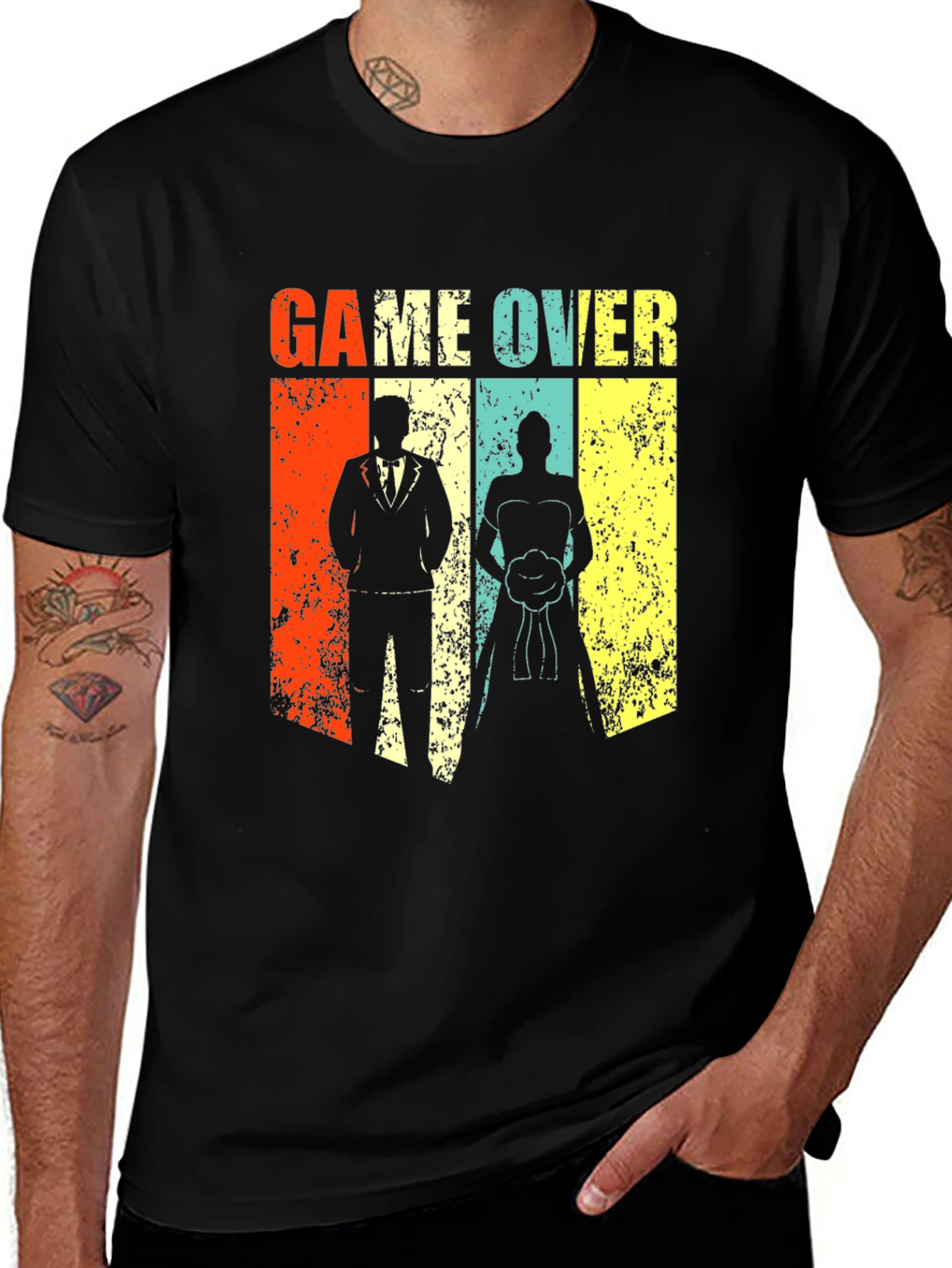 Variant 4 of Game Over Wedding T-Shirt - Groom and Bride