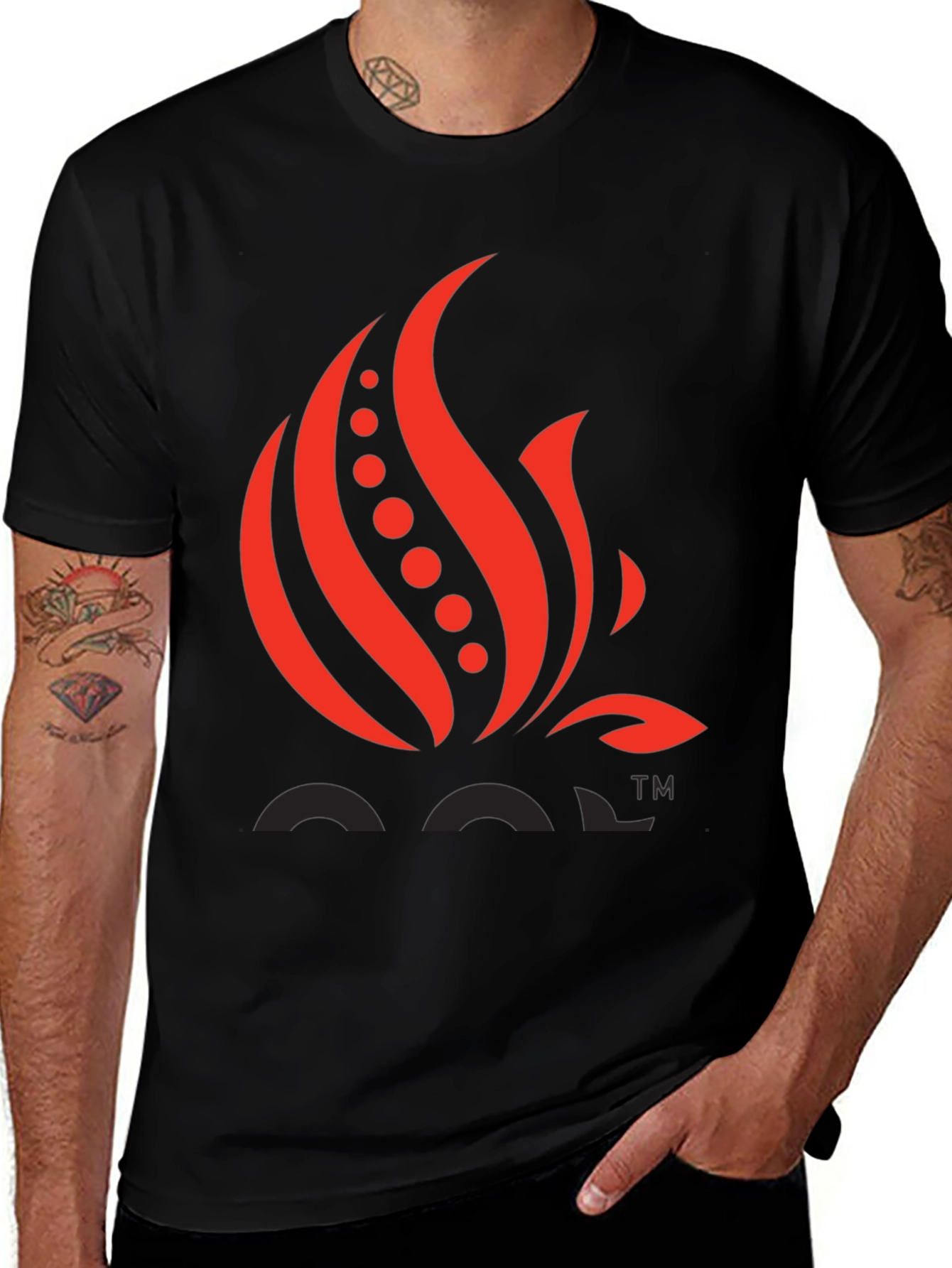 Variant 5 of Men's Black Graphic Tee with Red Abstract Design