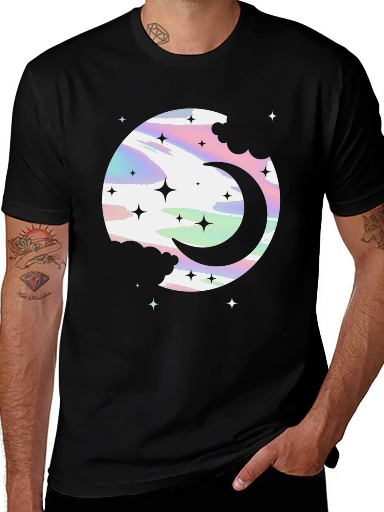 Celestial Crescent Moon Graphic T-Shirt