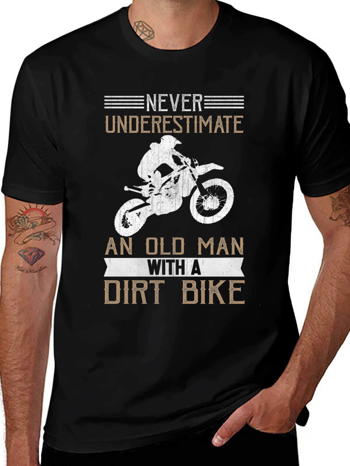 Variant 13 of Never Underestimate an Old Man Dirt Bike Black Tee