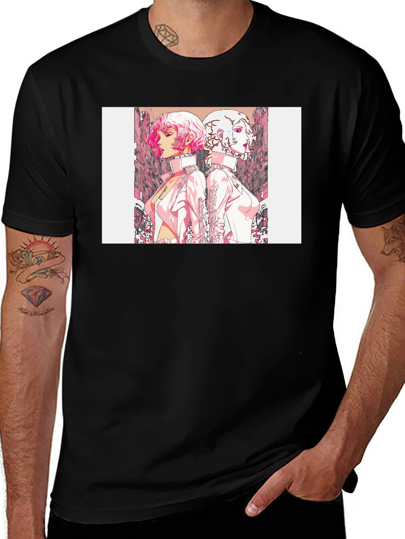 Variant 20 of Black T-Shirt with Anime Style Graphic Print