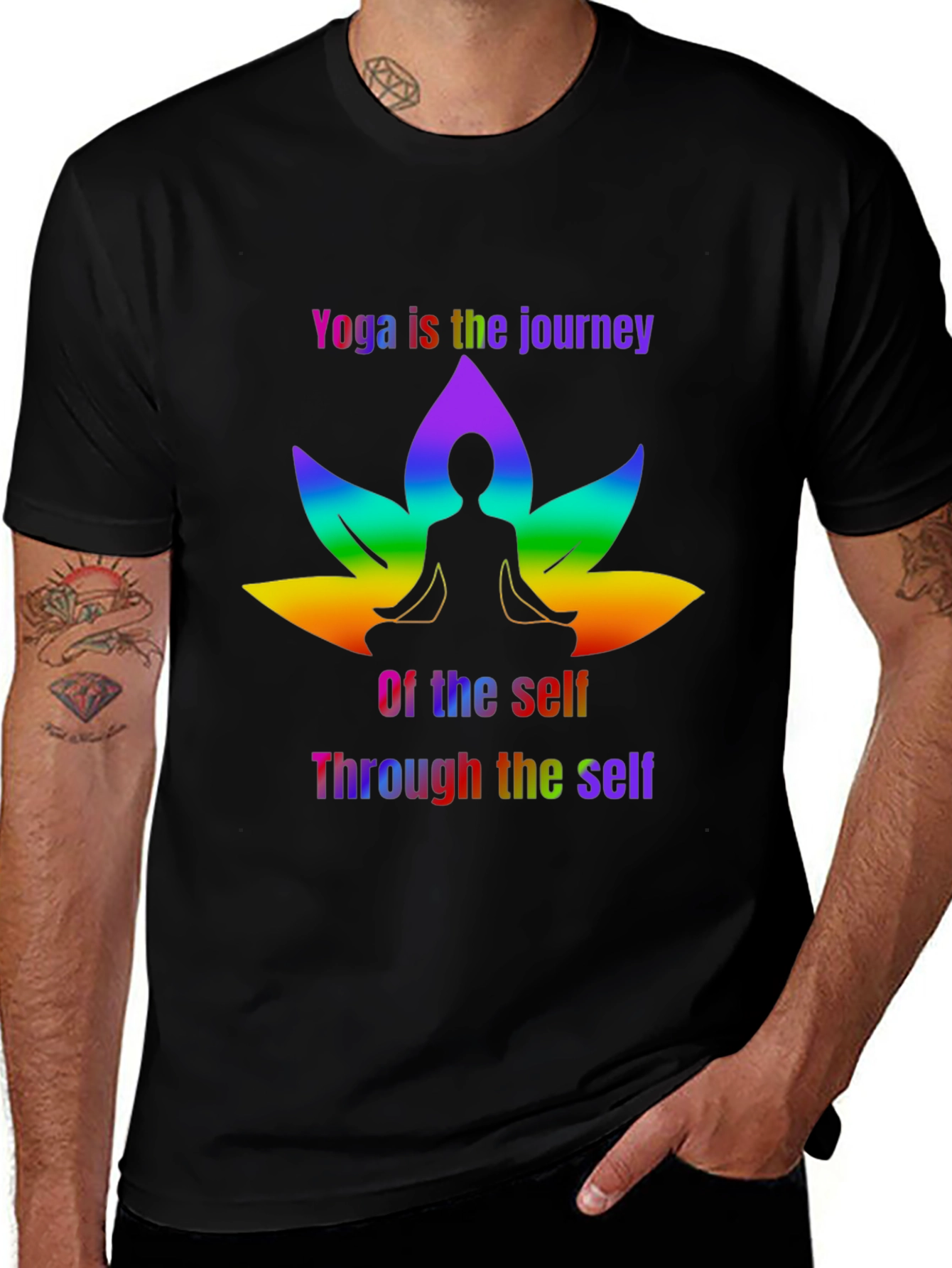 Variant 25 of Yoga Journey T-Shirt: Rainbow Lotus & Meditation Design