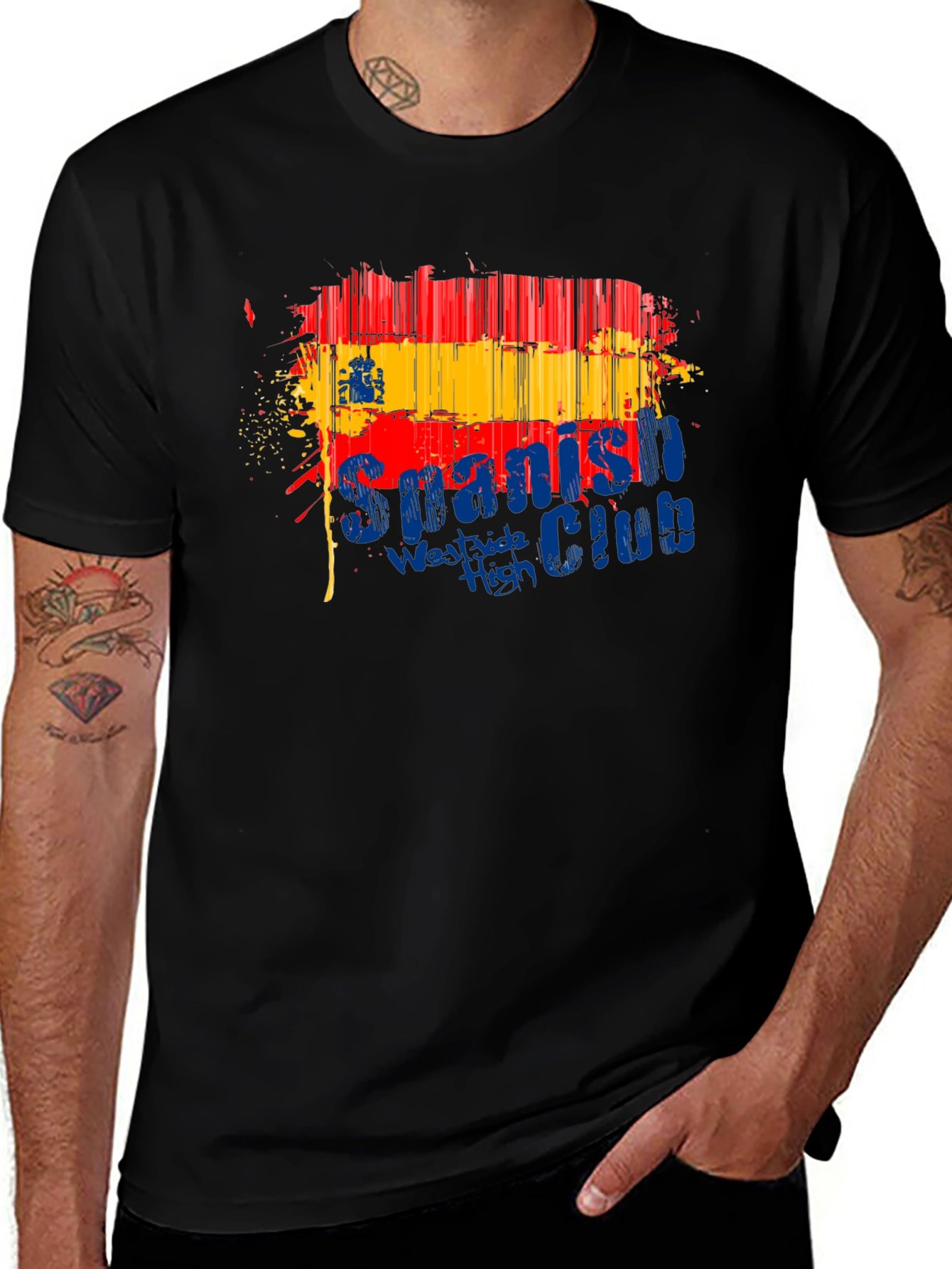 Spanish Club Flag Graphic Tee - Men's Black T-Shirt