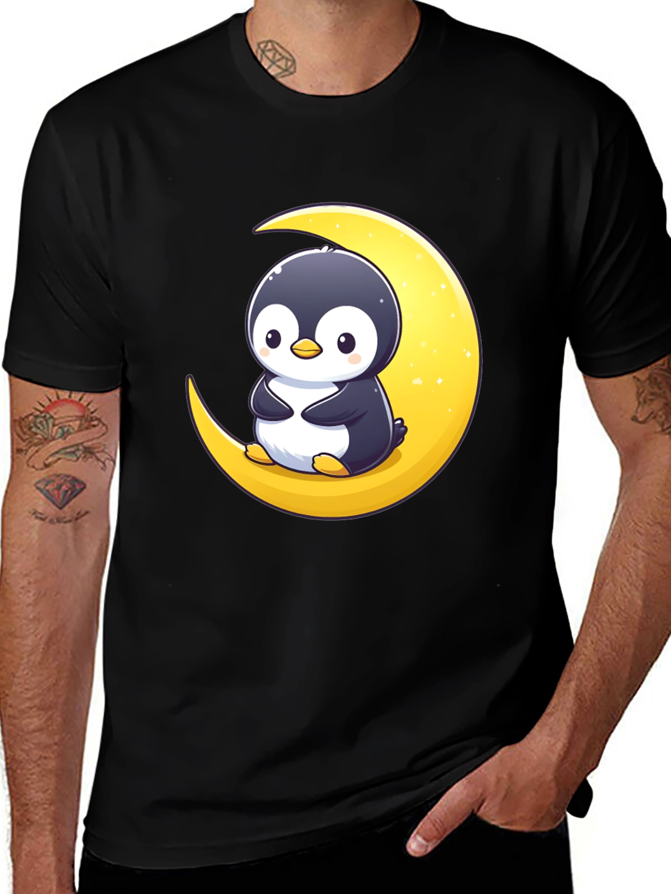 Variant 30 of Penguin Moon Graphic Tee - Black Cotton T-Shirt