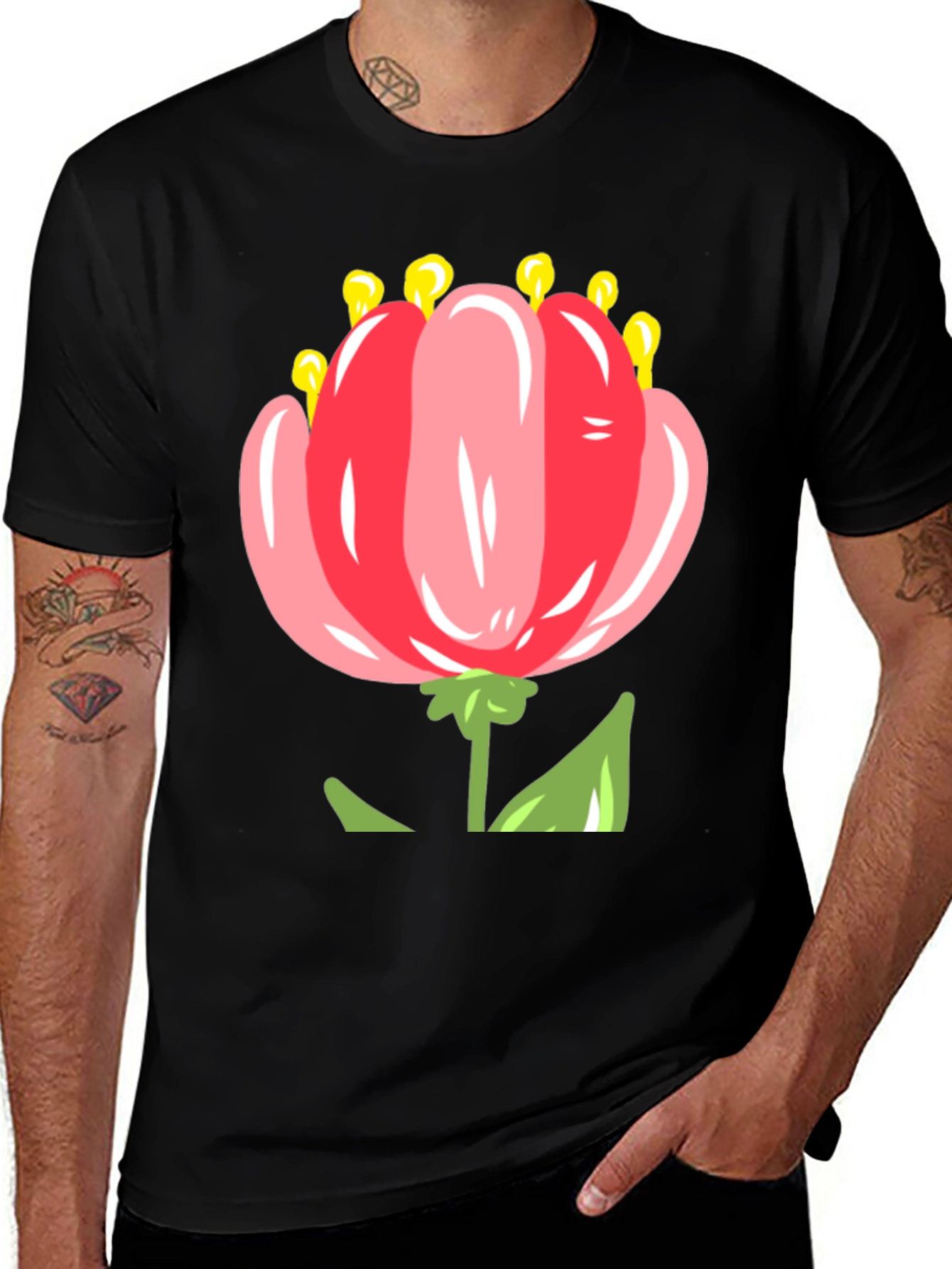 Floral T-Shirt: Pink Tulip Design