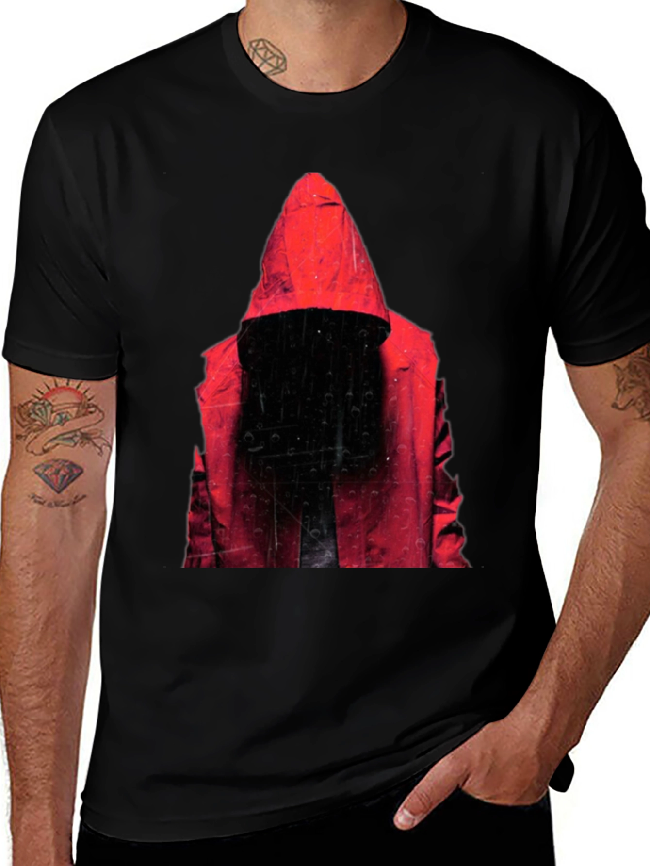 Variant 27 of Hooded Figure Graphic T-Shirt - Mens Black Tee
