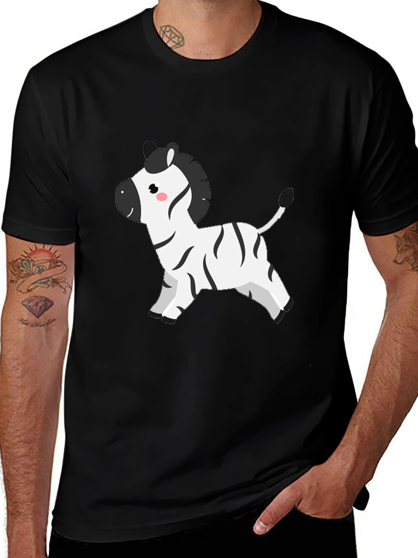 Variant 4 of Cute Zebra Graphic Tee - Men's Black T-Shirt