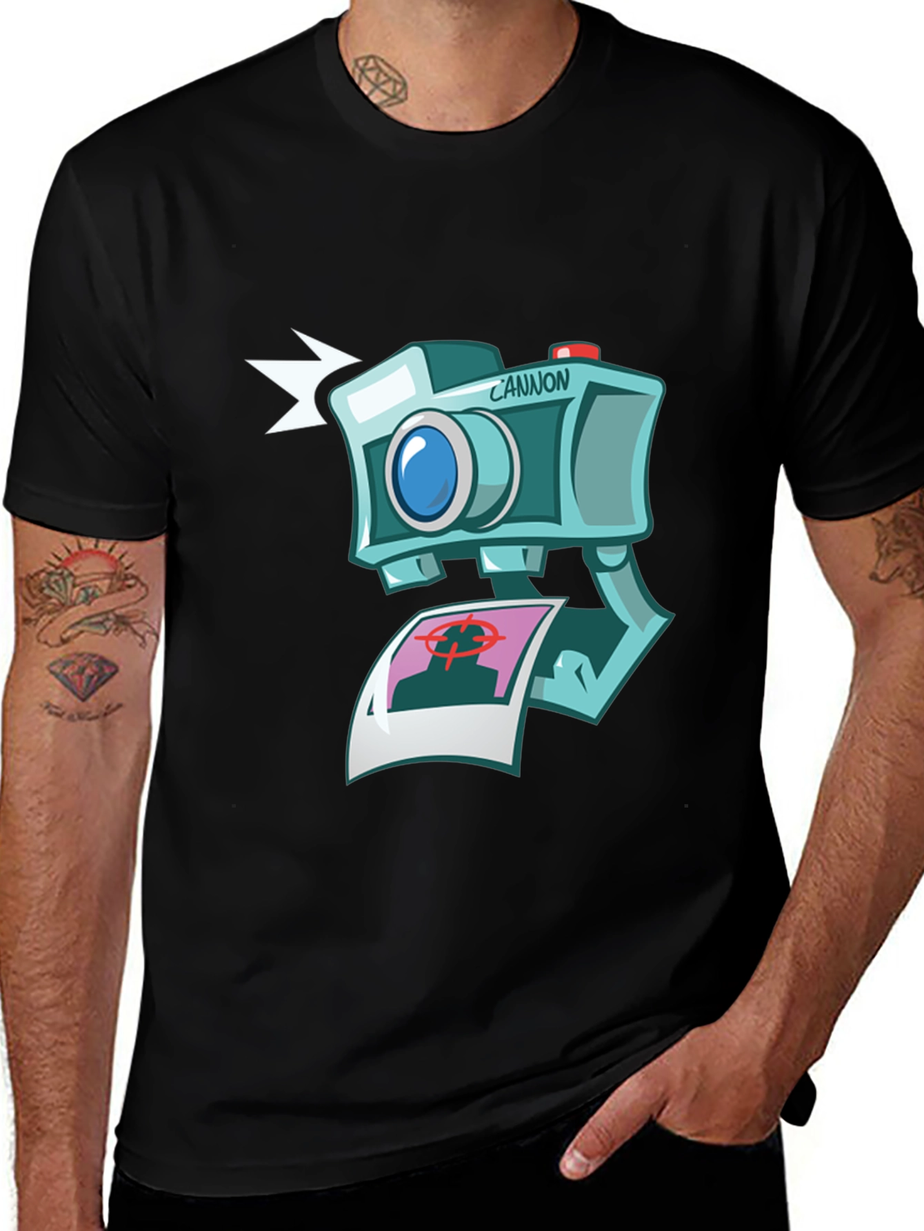 Camera Cartoon Graphic Black T-Shirt