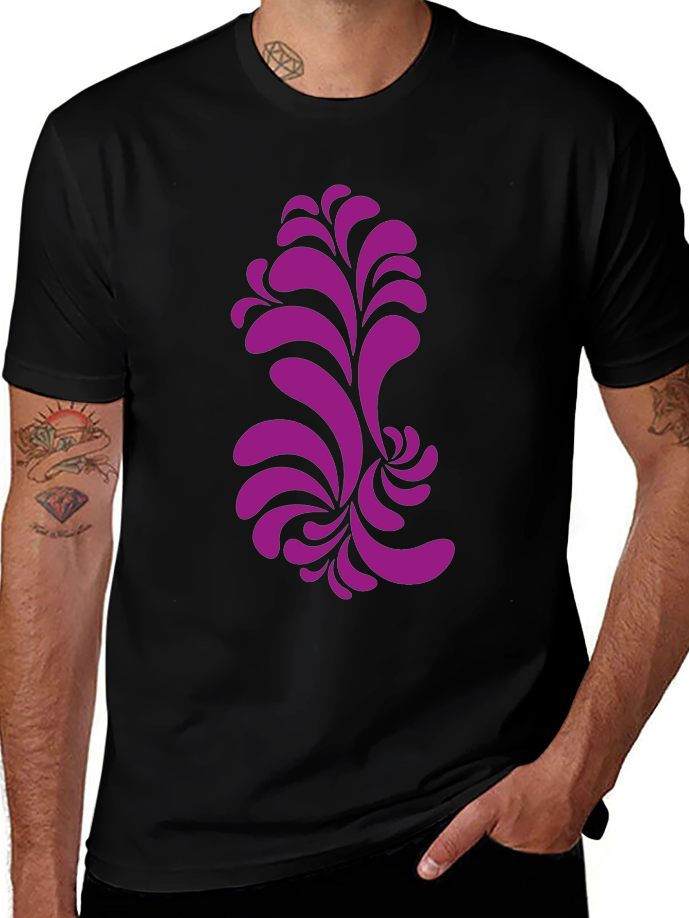 Variant 30 of Black T-Shirt with Purple Floral Design