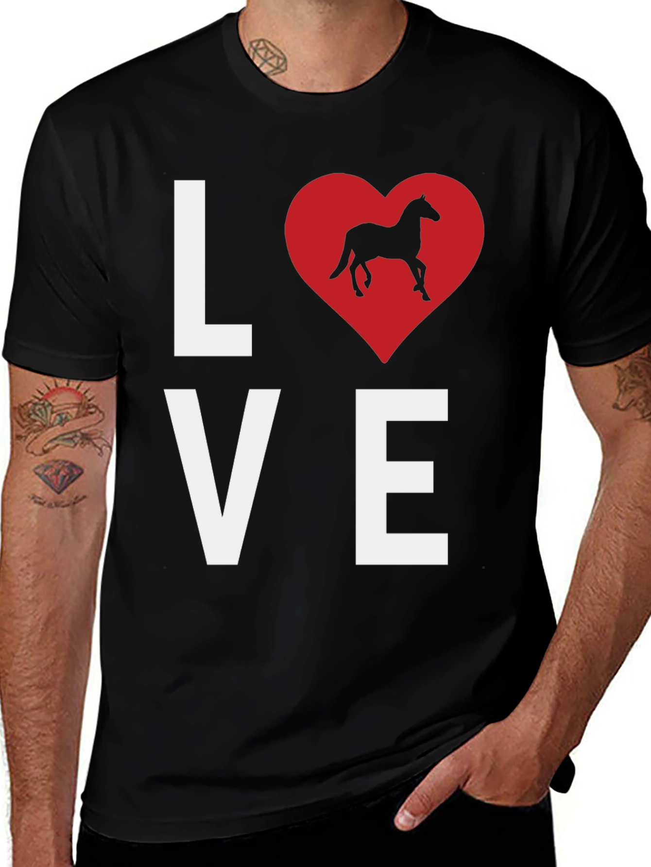 Variant 25 of Love Horse Graphic Tee - Black Cotton Casual Shirt