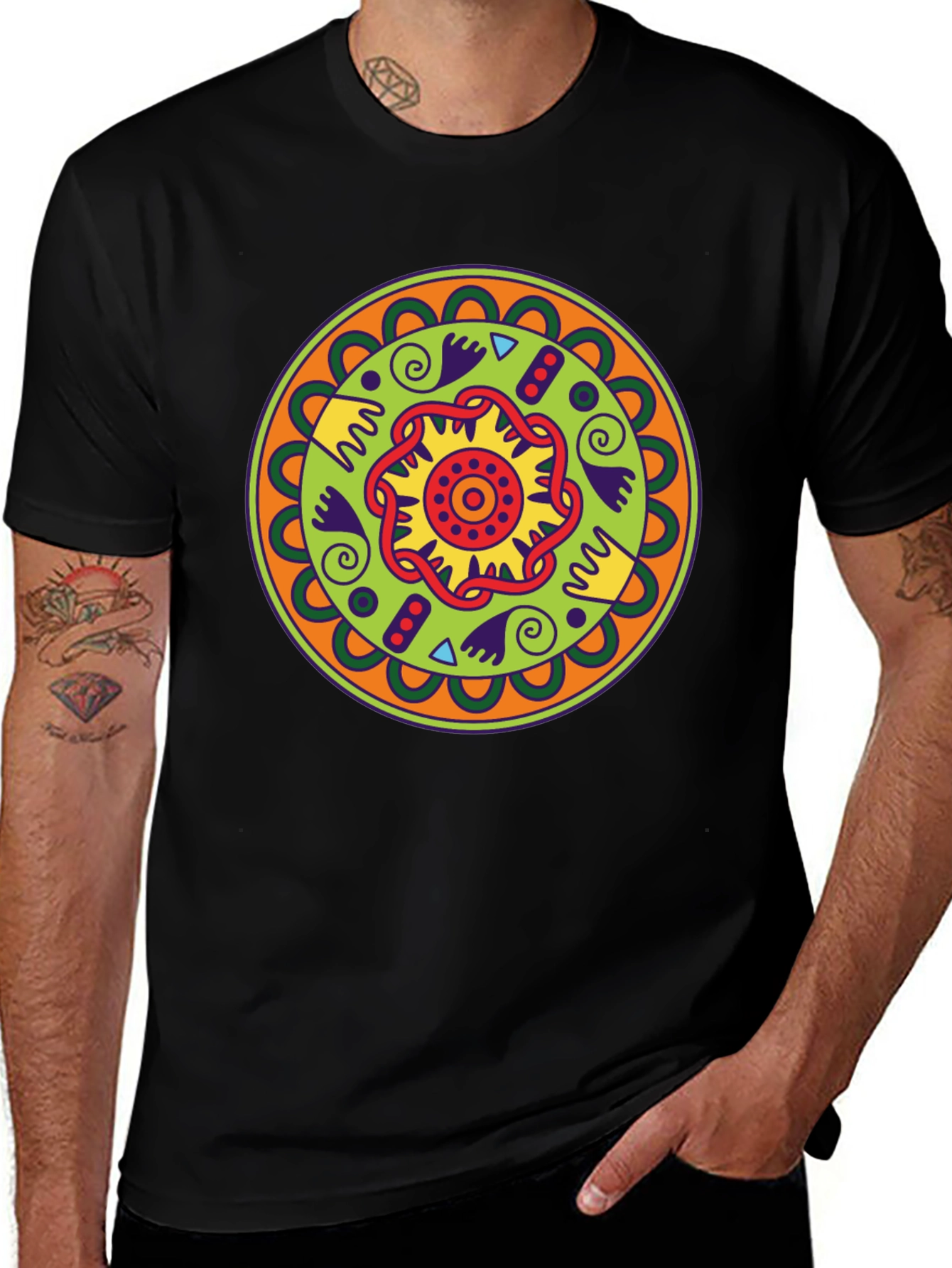 Variant 23 of Ethnic Mandala Graphic Tee - Black