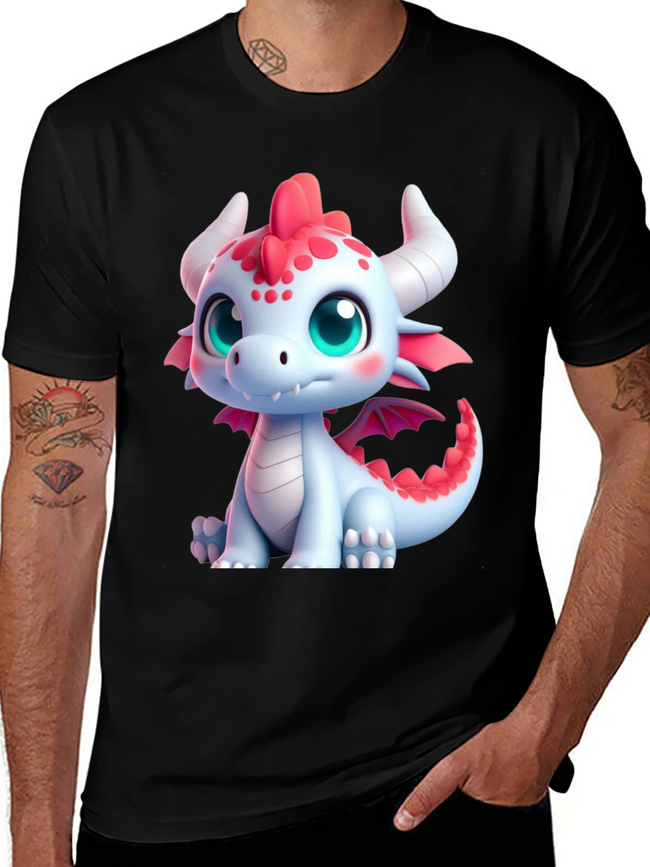 Variant 24 of Cute Dragon Graphic Tee - Black Soft Style Shirt