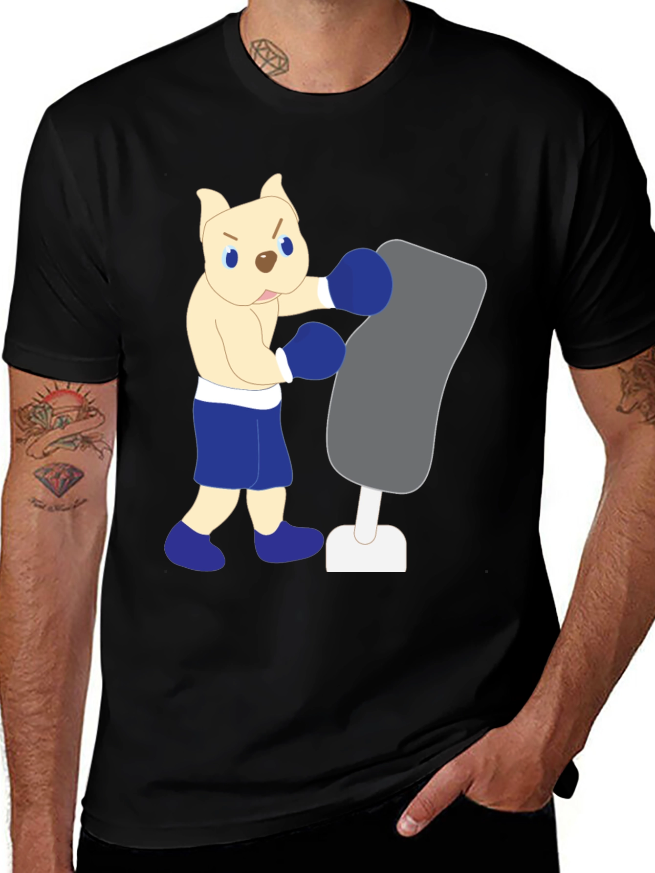Variant 23 of Cartoon Boxer Dog Punching Bag Graphic Tee