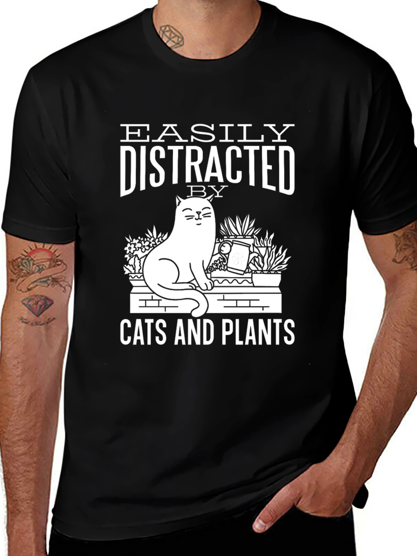 Variant 27 of Cats and Plants Graphic Tee - Easily Distracted T-Shirt