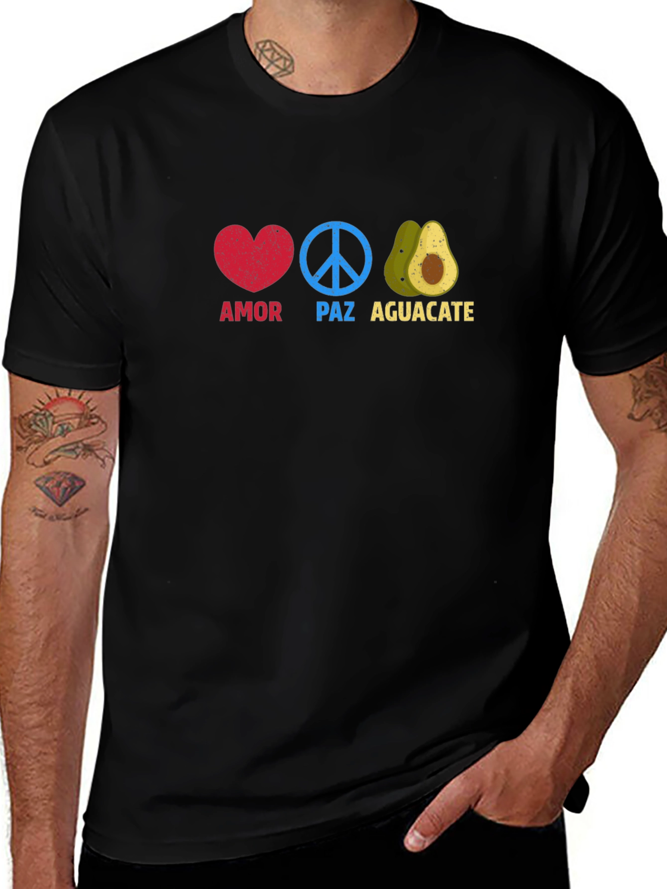 Variant 29 of Amor Paz Aguacate T-Shirt - Love Peace Avocado Tee