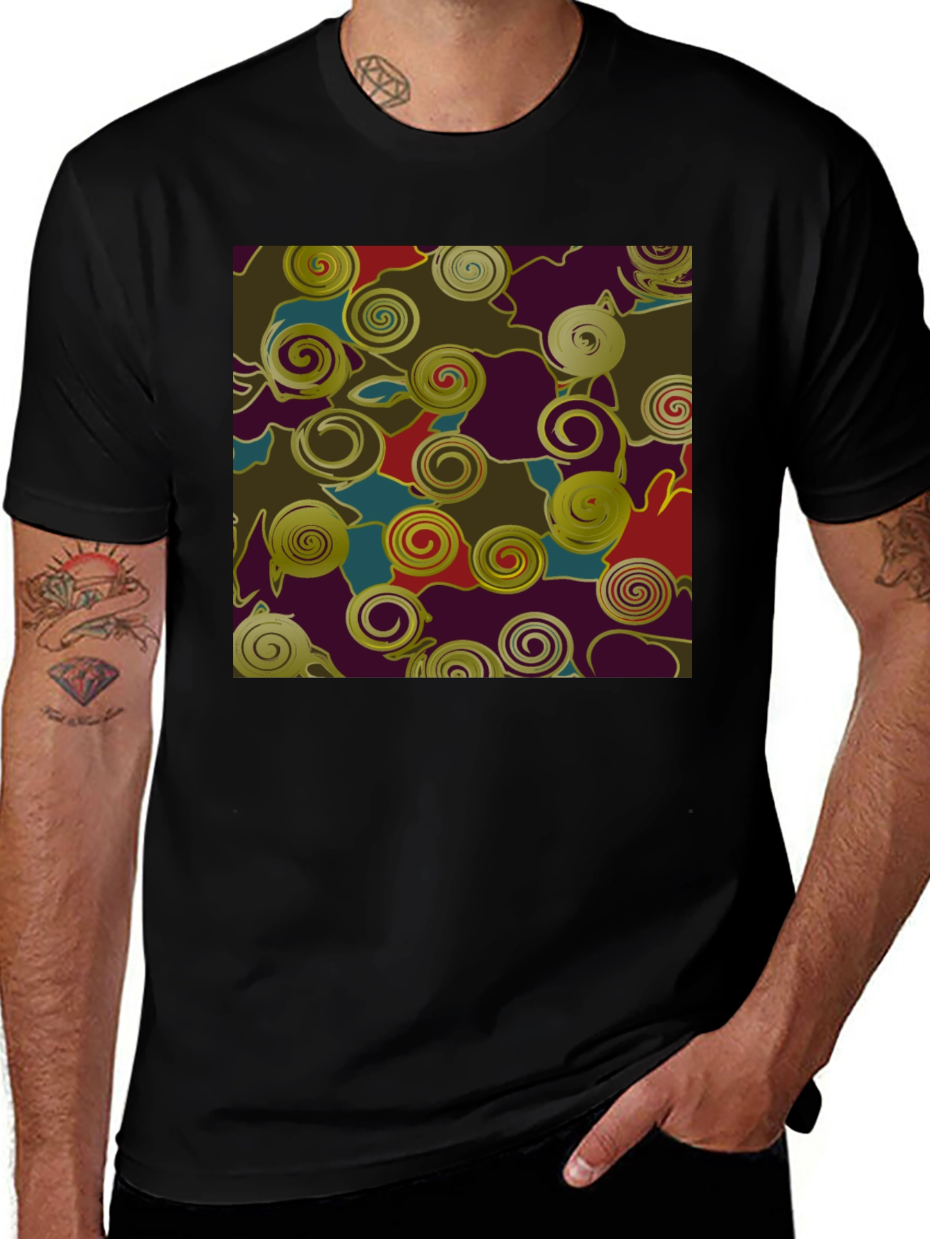 Abstract Swirls Graphic Print Black T-Shirt