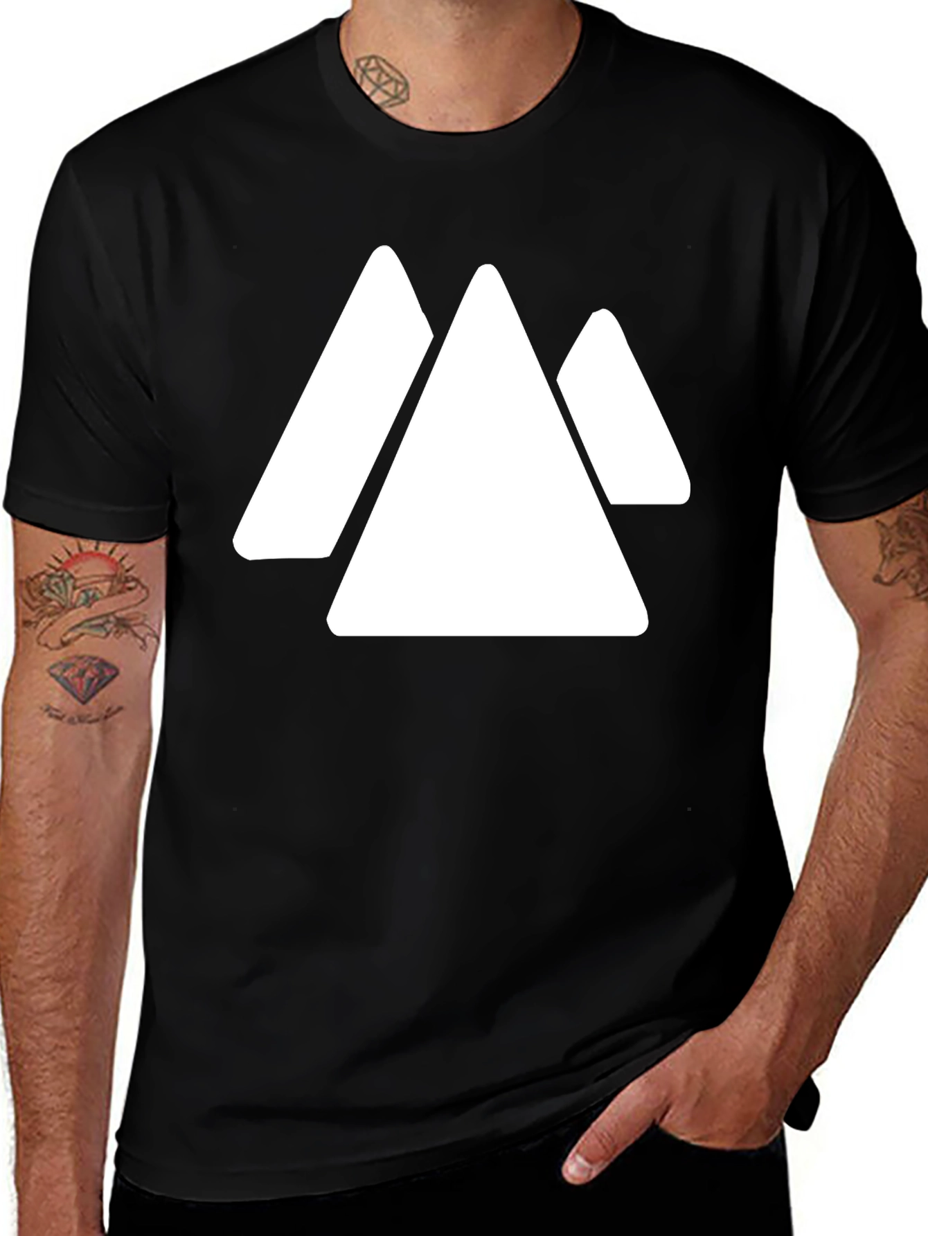 Geometric Mountain T-Shirt - Minimalist Black Tee