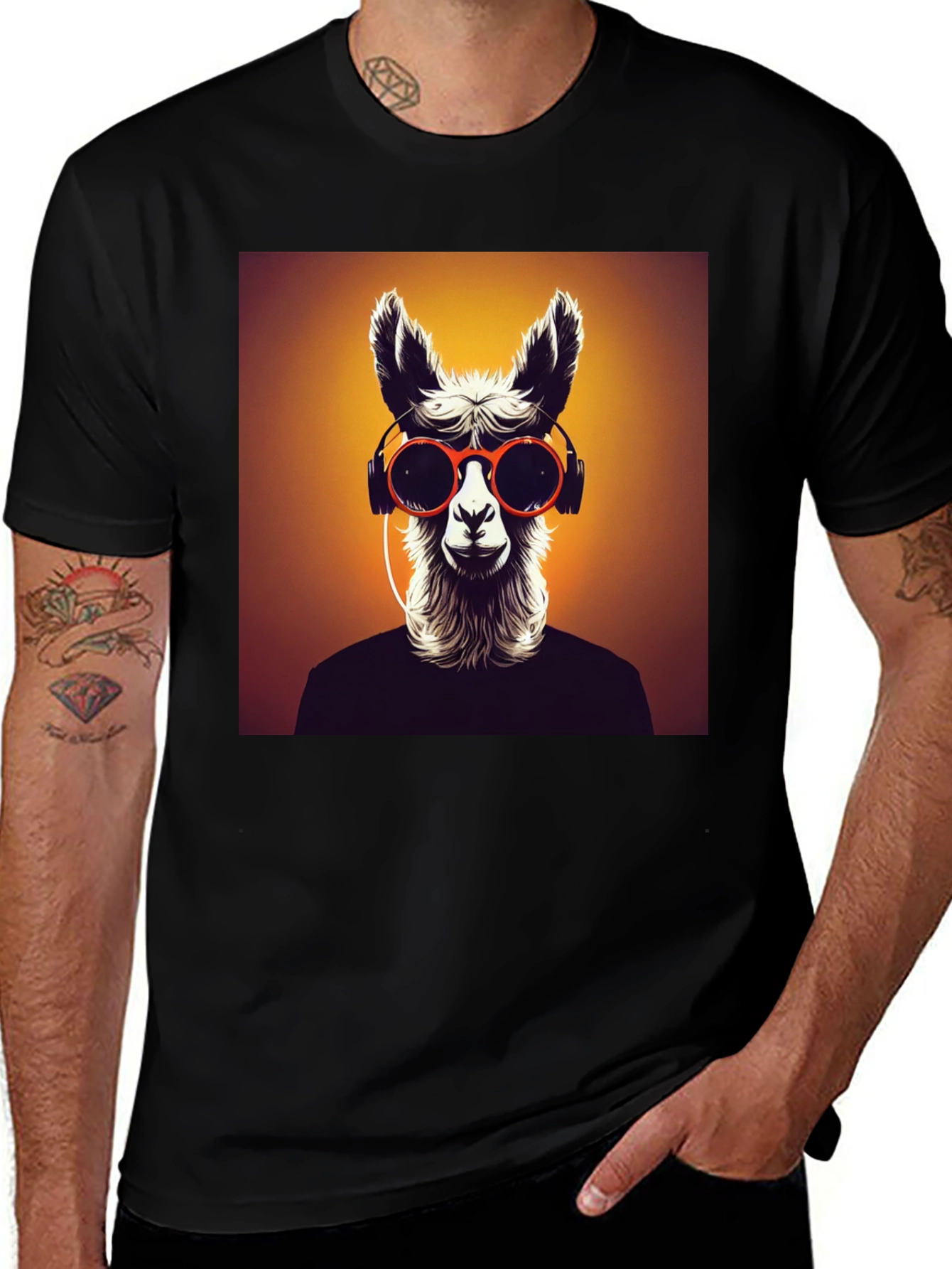 Variant 16 of Cool Llama Graphic Tee - Black Casual Shirt