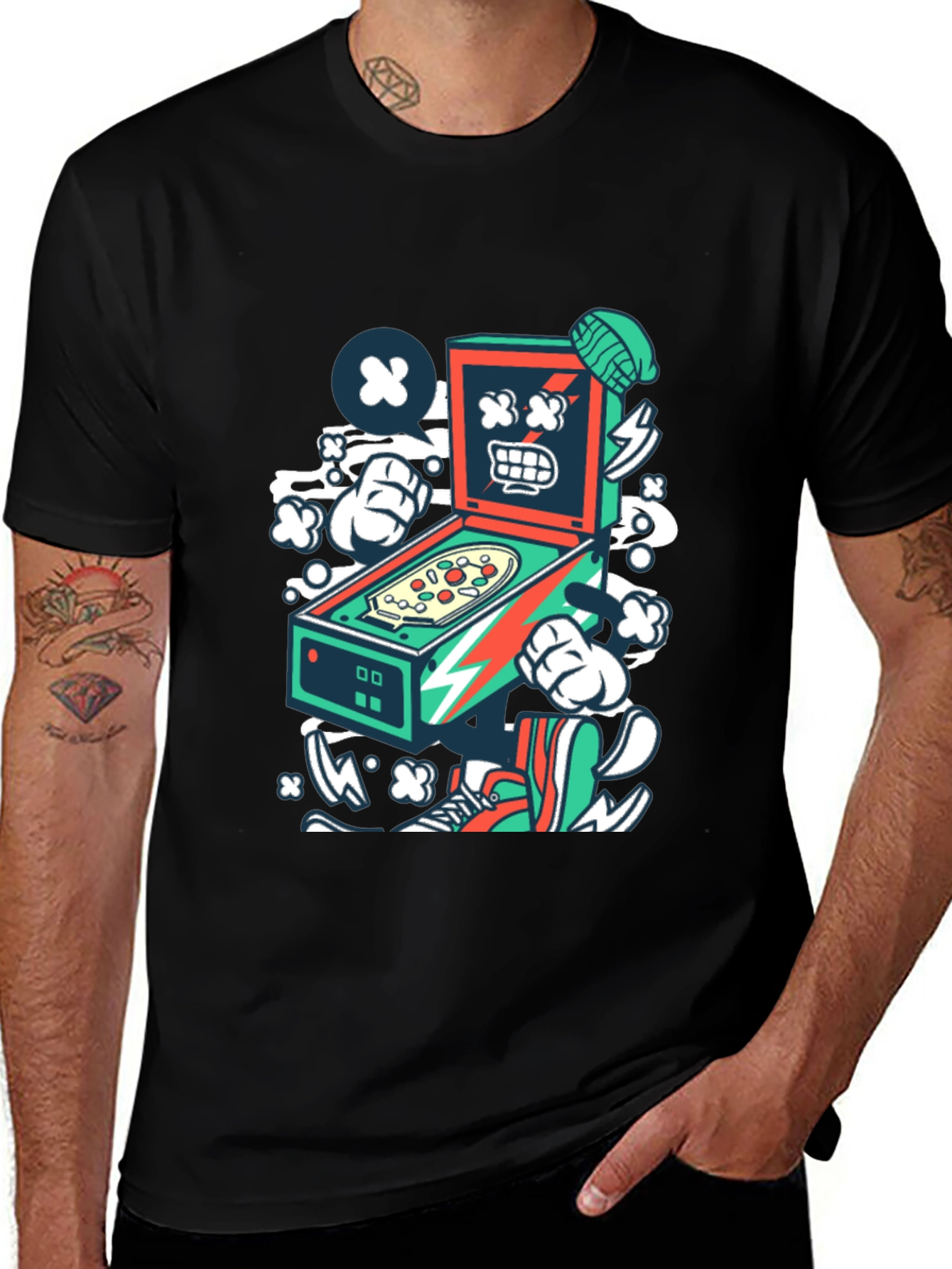 Variant 17 of Retro Pinball Machine Graphic Tee - Cool Cartoon Design
