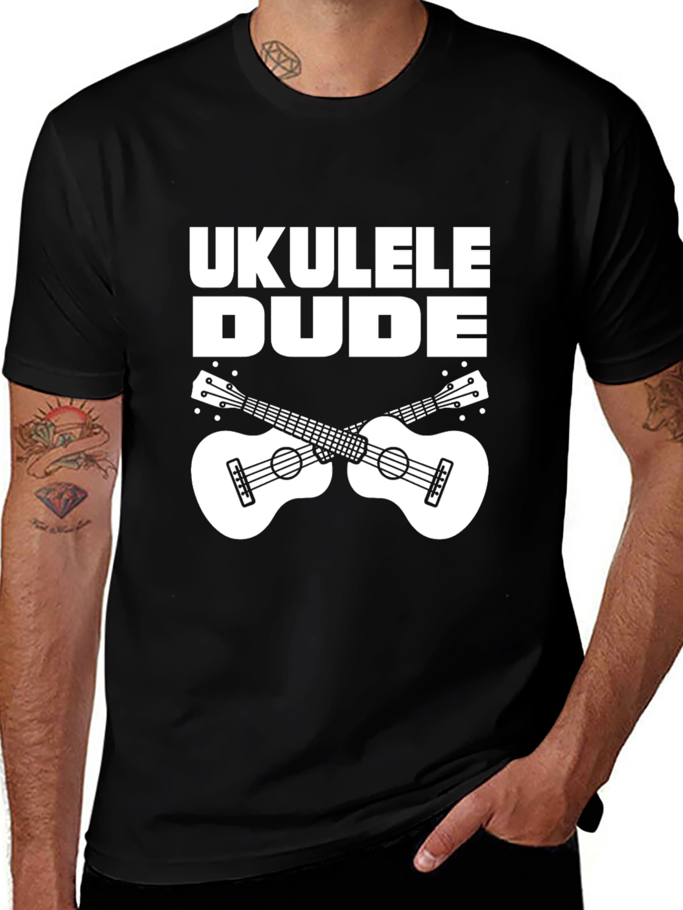 Black Ukulele Dude Graphic Tee - Black Cotton T-Shirt main image