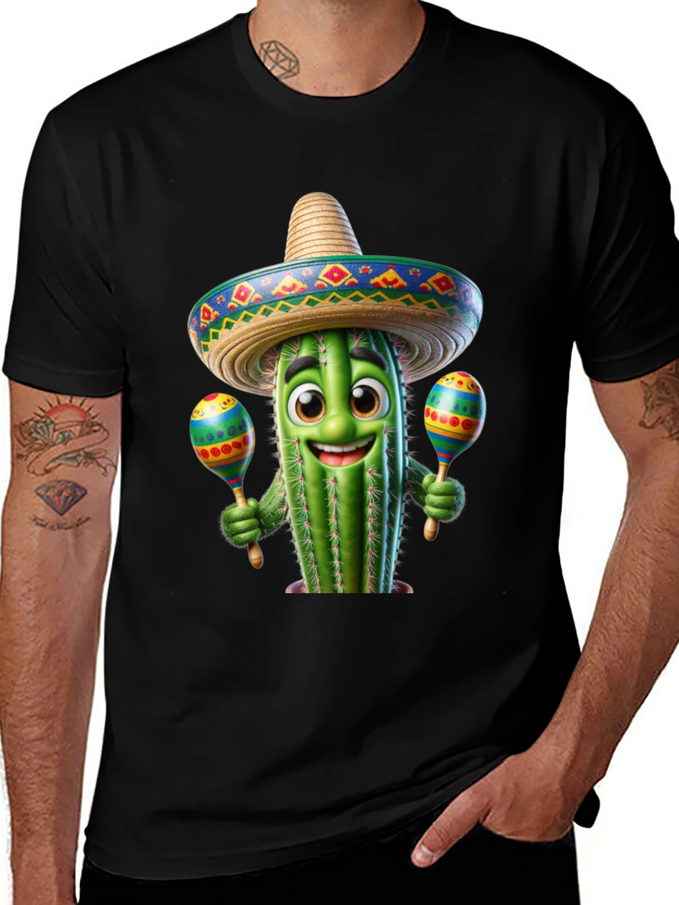 Fiesta Cactus T-Shirt - Sombrero & Maracas