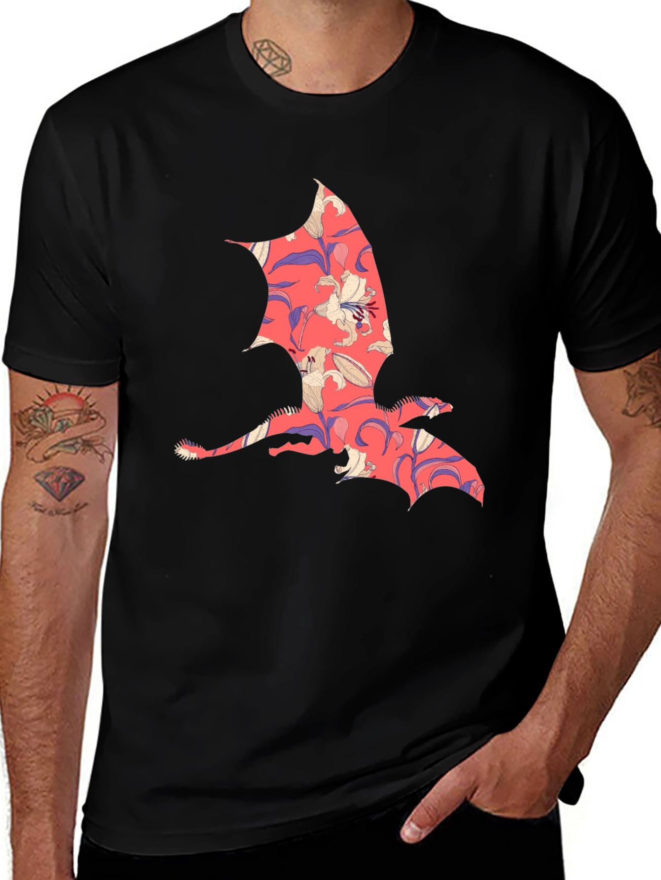 Variant 21 of Floral Dragon Print Men's T-Shirt - Unique Design