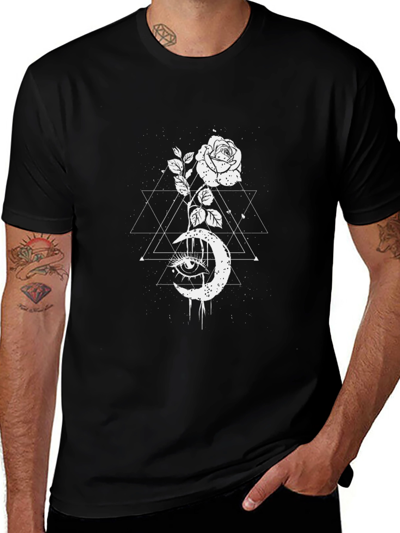 Variant 11 of Mystic Rose Moon Graphic Tee - Black Cotton Blend